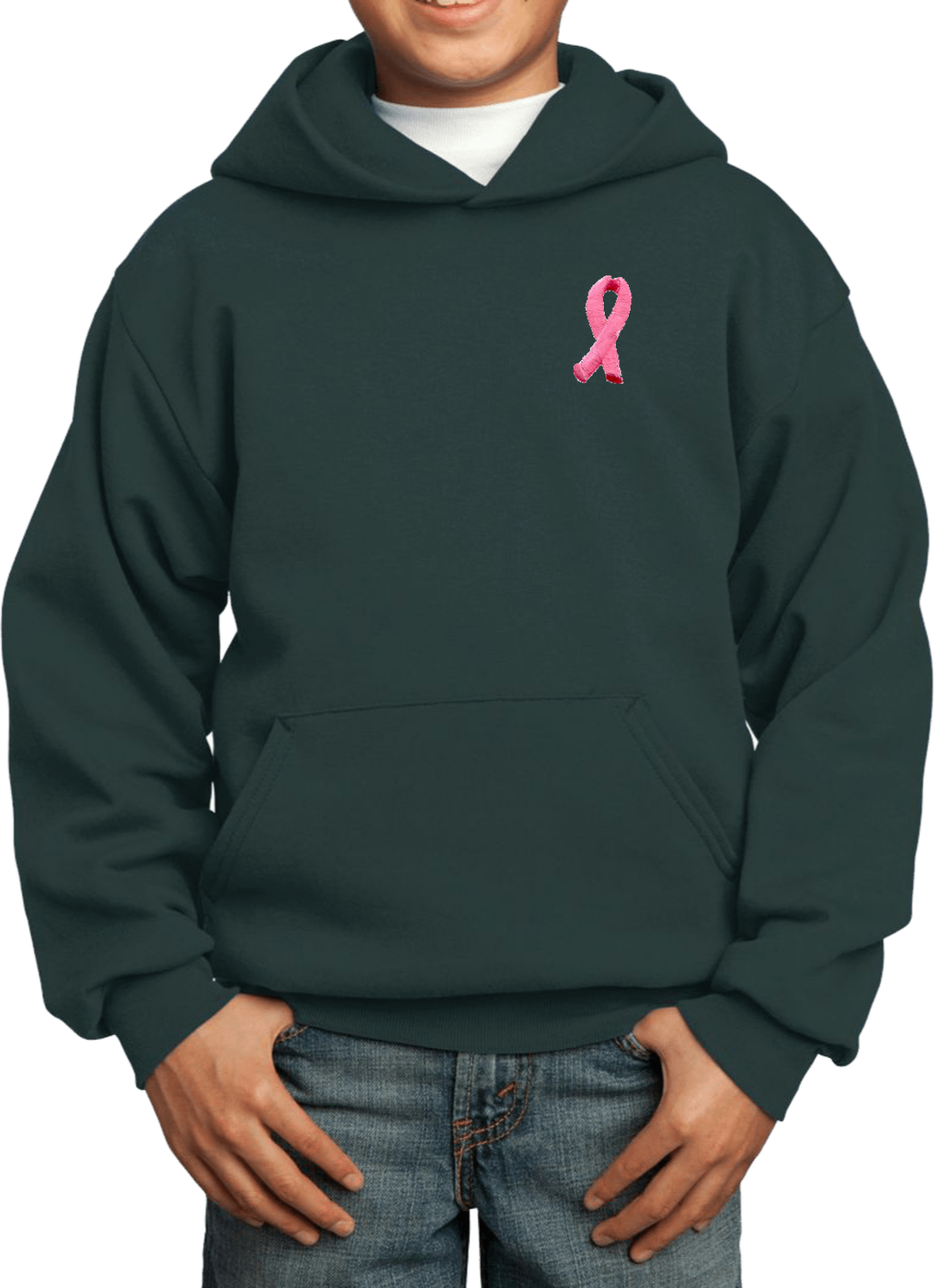 Buy Cool Shirts Kids Breast Cancer Hoodie Embroidered Pink Ribbon Pocket Print - Picture 7 of 19