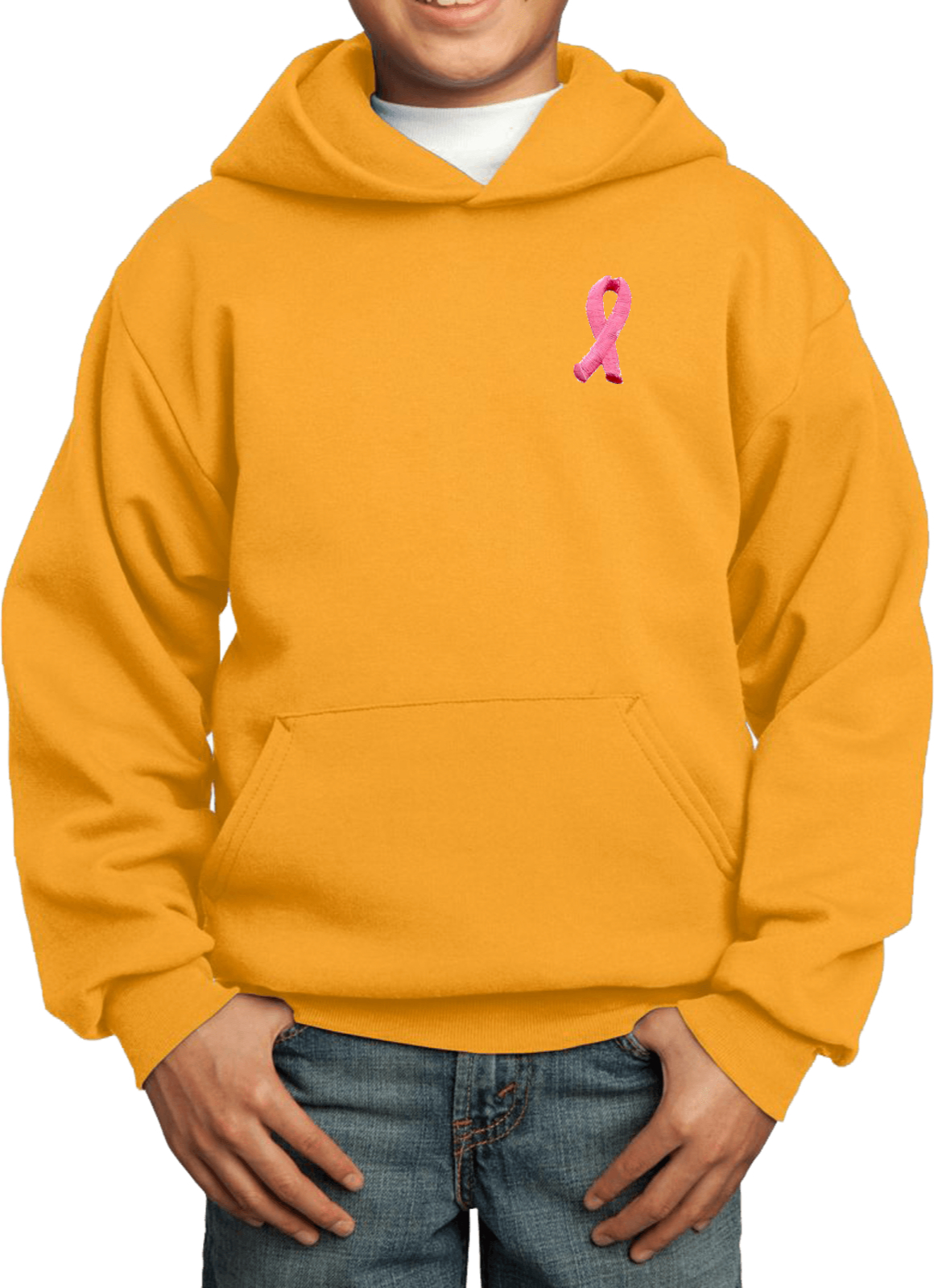 Buy Cool Shirts Kids Breast Cancer Hoodie Embroidered Pink Ribbon Pocket Print - Picture 8 of 19