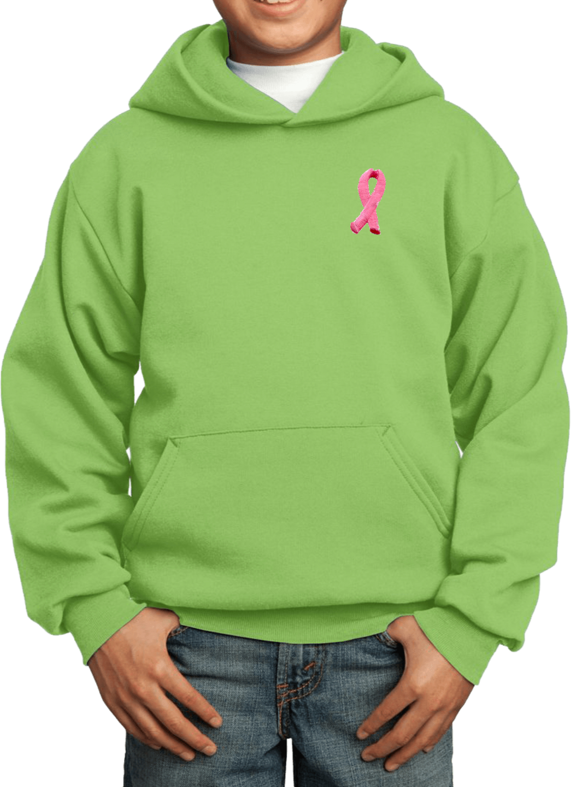 Buy Cool Shirts Kids Breast Cancer Hoodie Embroidered Pink Ribbon Pocket Print - Picture 10 of 19