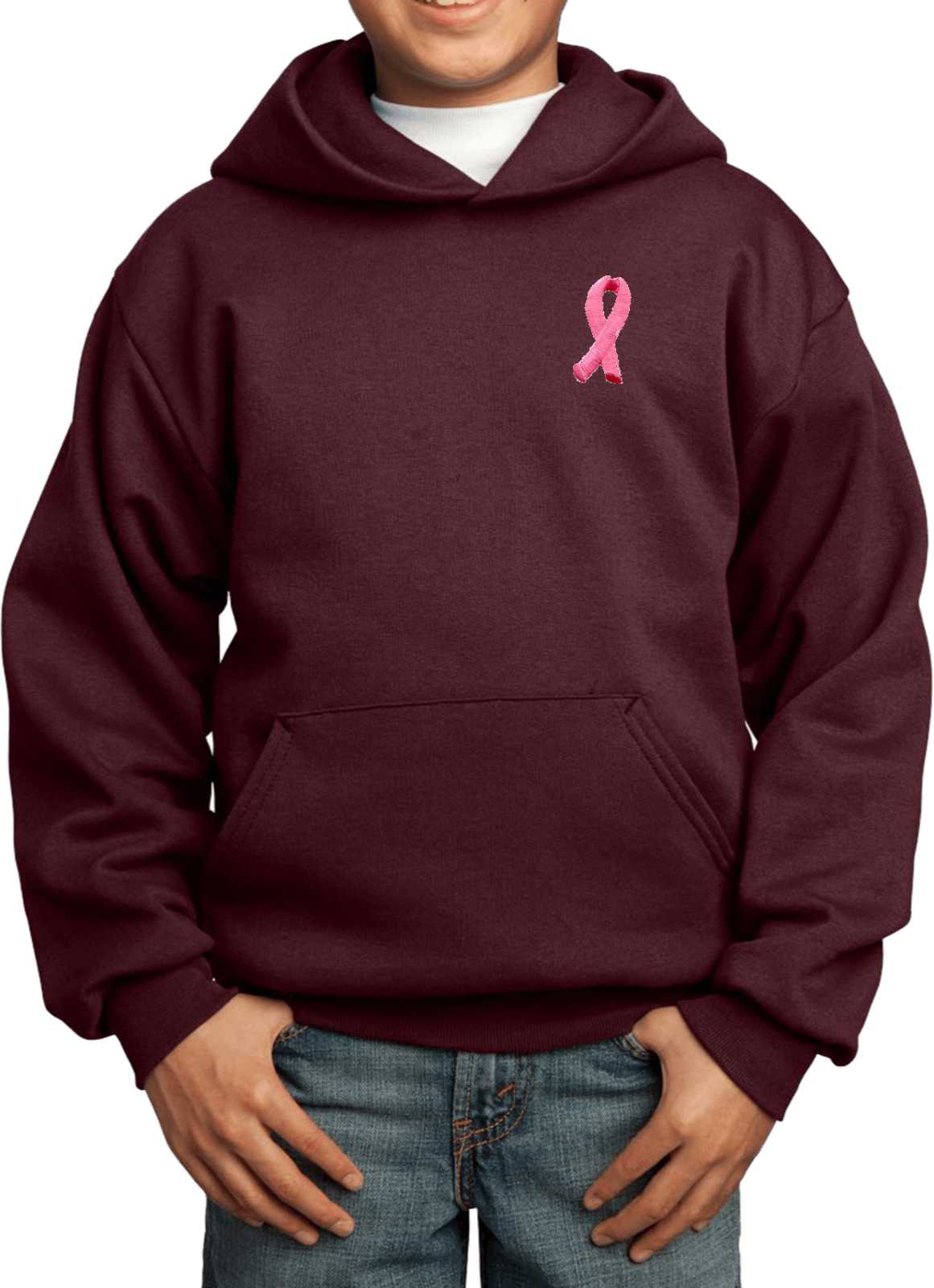 Buy Cool Shirts Kids Breast Cancer Hoodie Embroidered Pink Ribbon Pocket Print - Picture 11 of 19