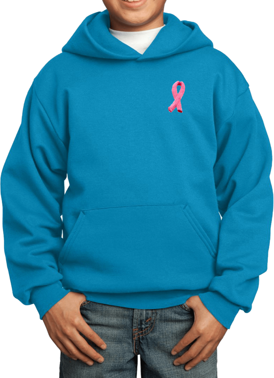 Buy Cool Shirts Kids Breast Cancer Hoodie Embroidered Pink Ribbon Pocket Print - Picture 13 of 19