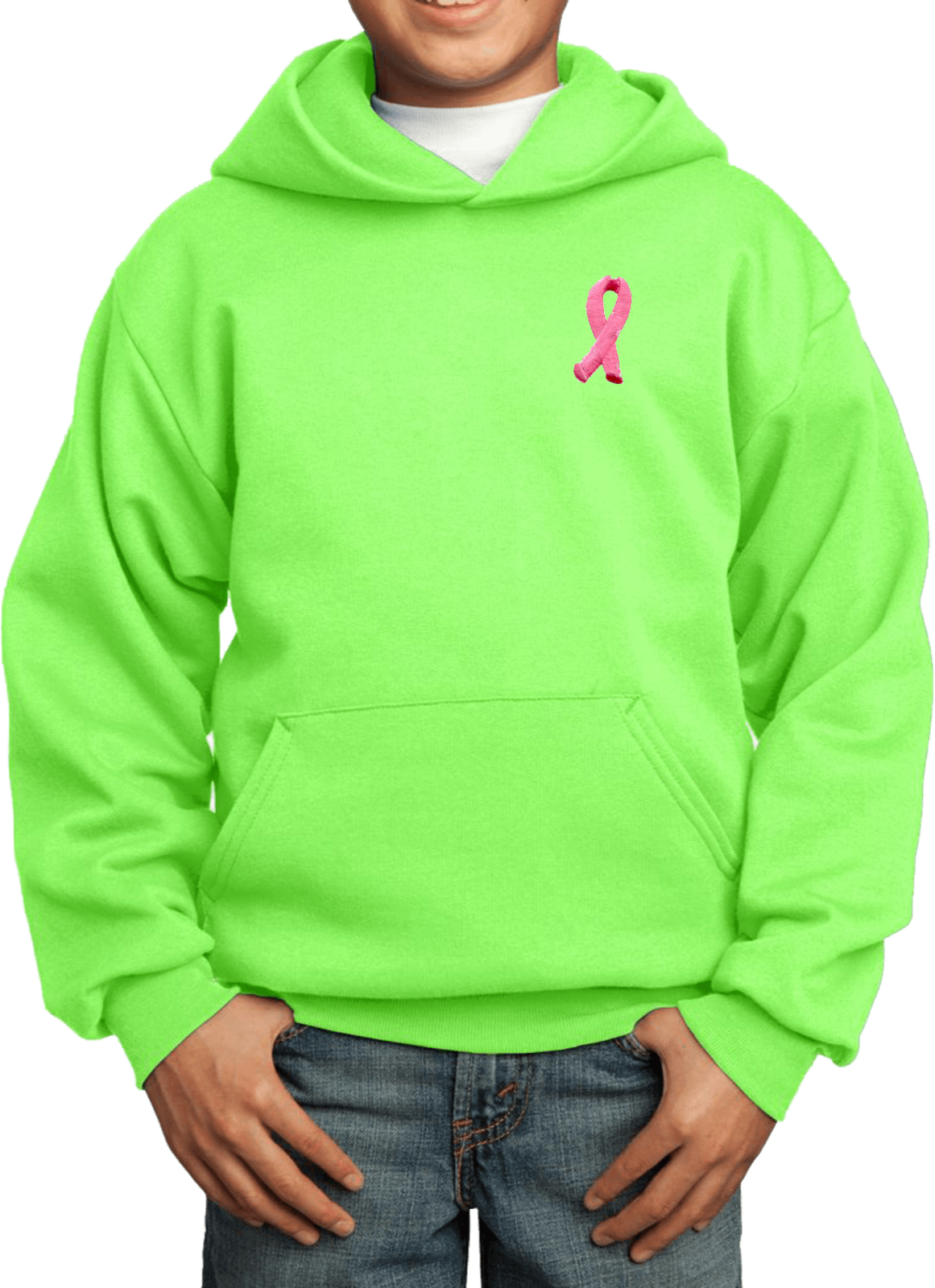 Buy Cool Shirts Kids Breast Cancer Hoodie Embroidered Pink Ribbon Pocket Print - Picture 14 of 19