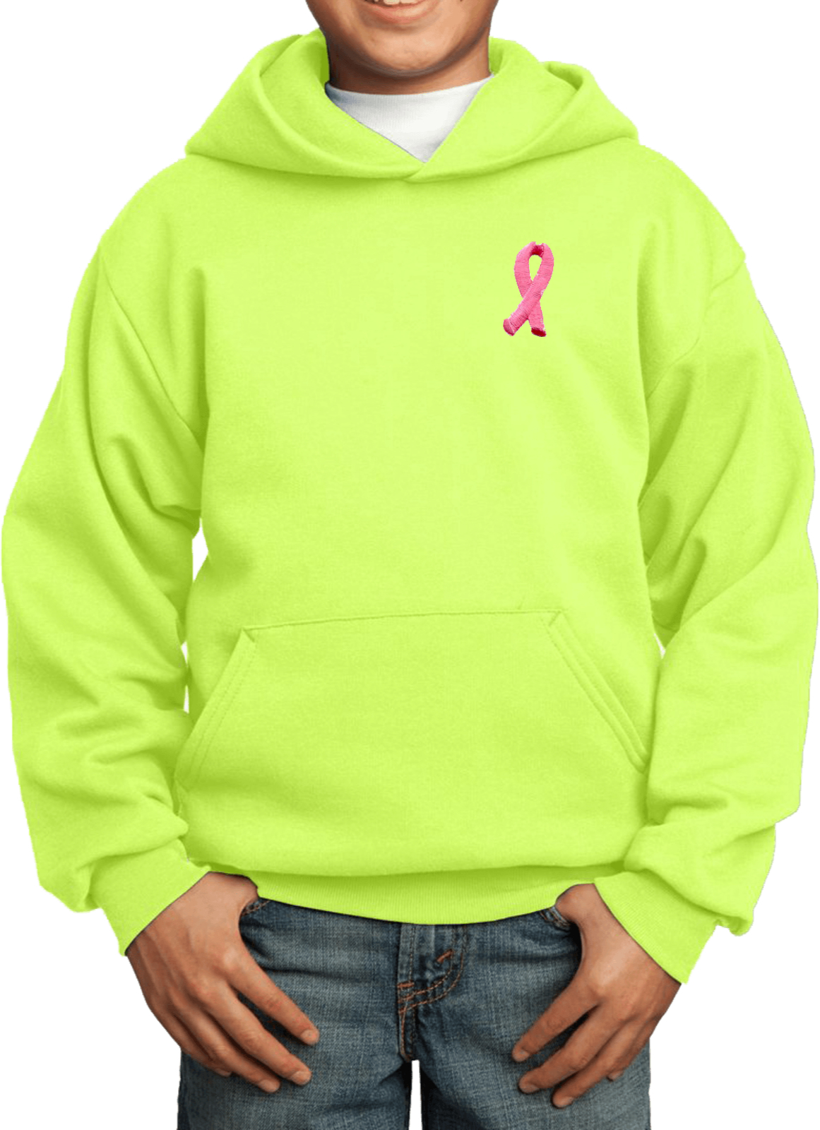 Buy Cool Shirts Kids Breast Cancer Hoodie Embroidered Pink Ribbon Pocket Print - Picture 15 of 19