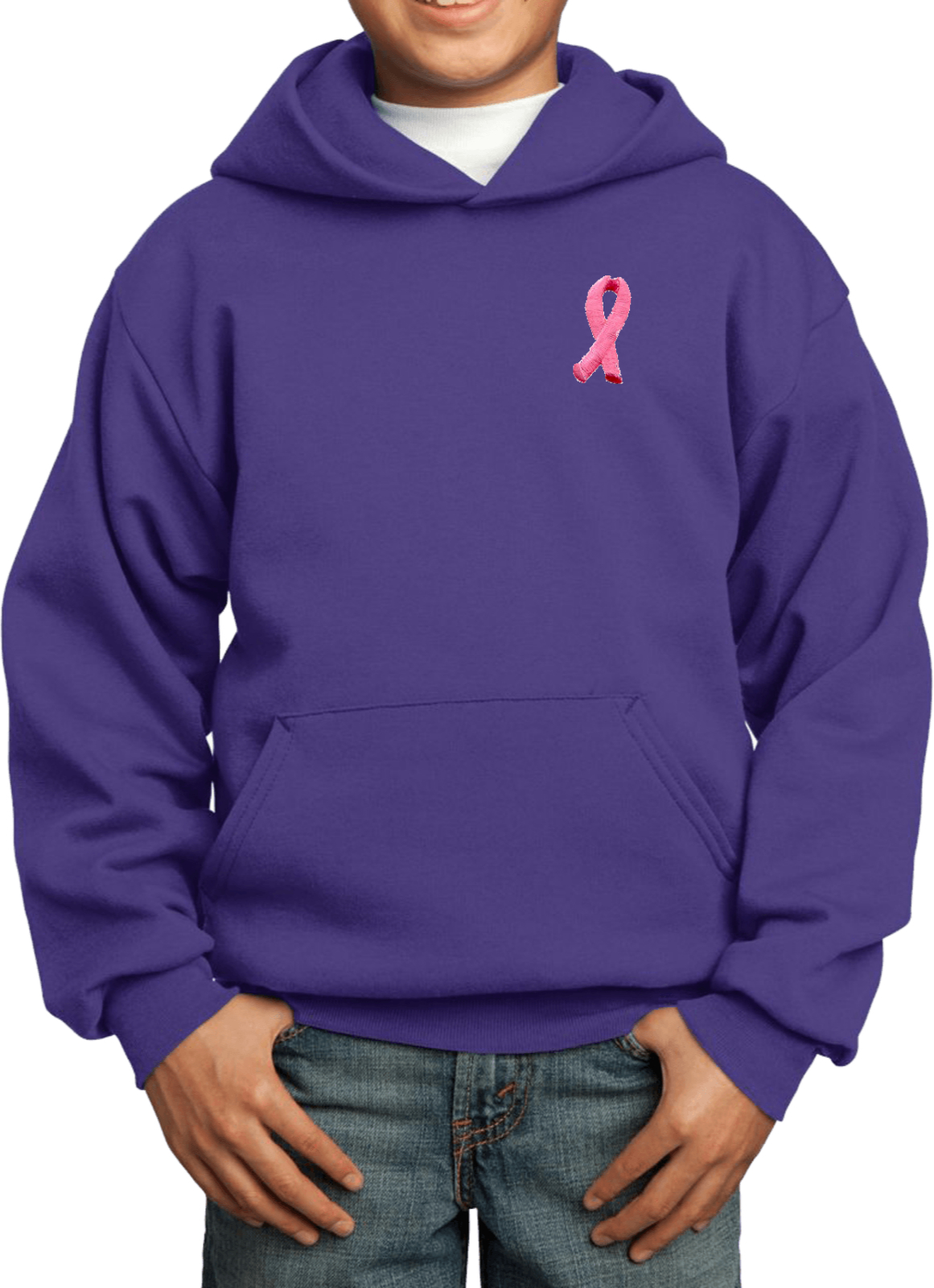 Buy Cool Shirts Kids Breast Cancer Hoodie Embroidered Pink Ribbon Pocket Print - Picture 17 of 19