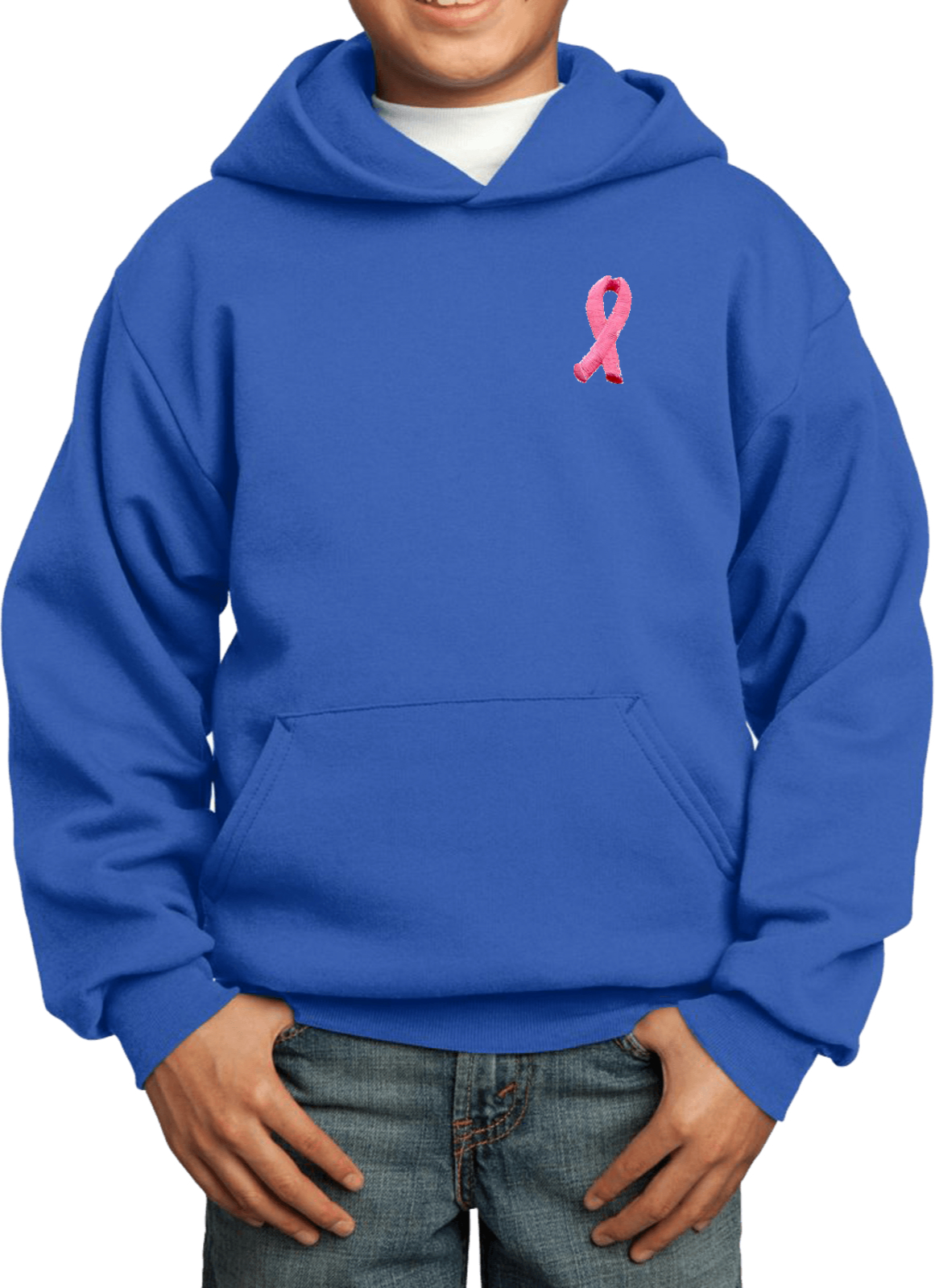 Buy Cool Shirts Kids Breast Cancer Hoodie Embroidered Pink Ribbon Pocket Print - Picture 18 of 19