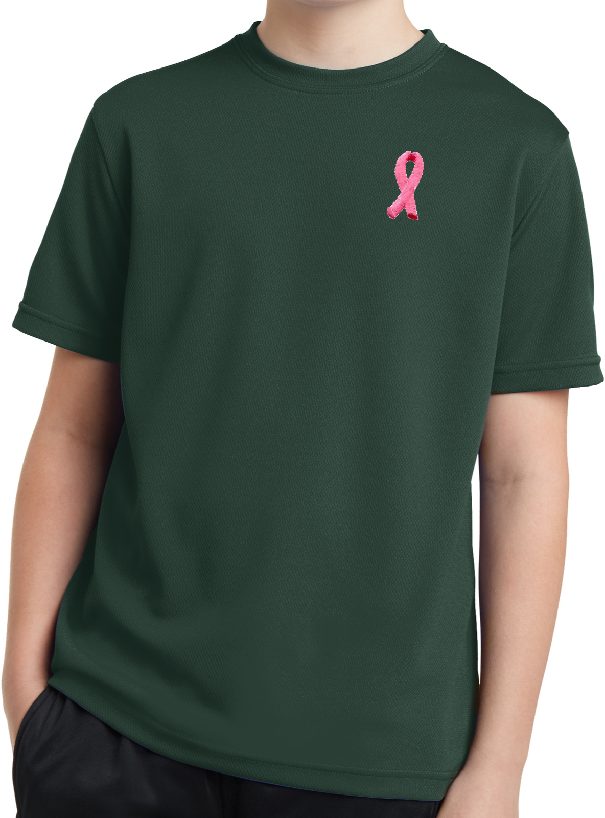 Buy Cool Shirts Kids Breast Cancer Tee Embroidered Pink Ribbon Dry Wicking Shirt - Picture 2 of 12