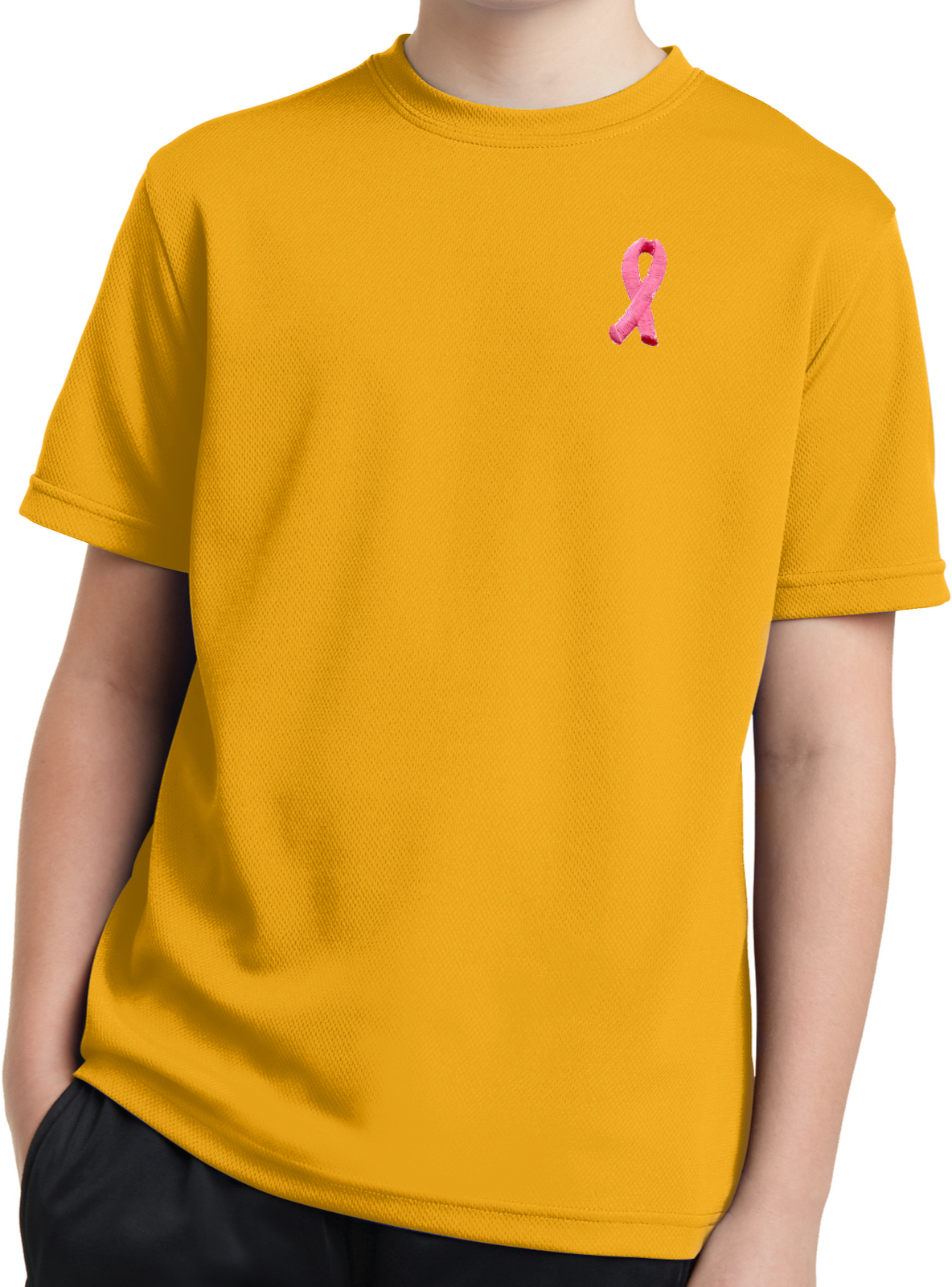 Buy Cool Shirts Kids Breast Cancer Tee Embroidered Pink Ribbon Dry Wicking Shirt - Picture 3 of 12