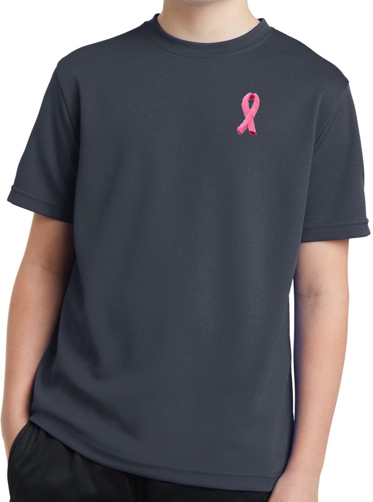 Buy Cool Shirts Kids Breast Cancer Tee Embroidered Pink Ribbon Dry Wicking Shirt - Picture 4 of 12