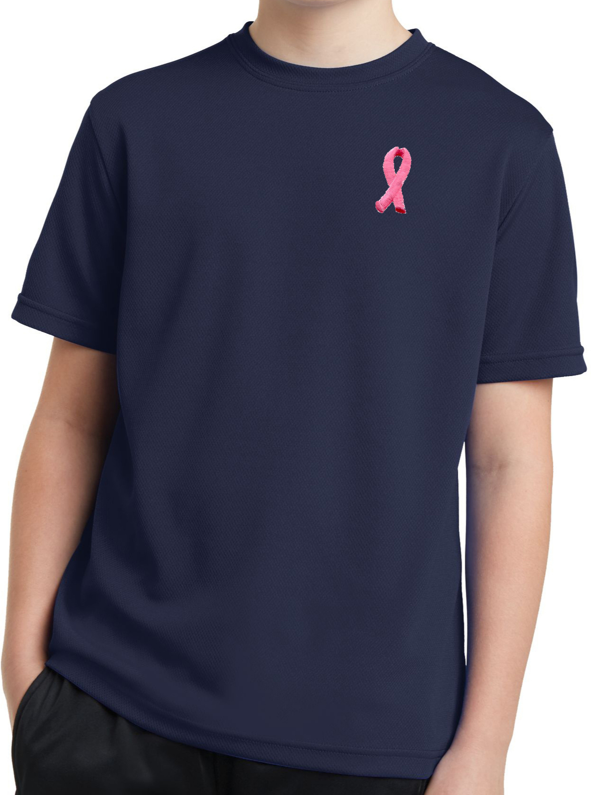 Buy Cool Shirts Kids Breast Cancer Tee Embroidered Pink Ribbon Dry Wicking Shirt - Picture 6 of 12