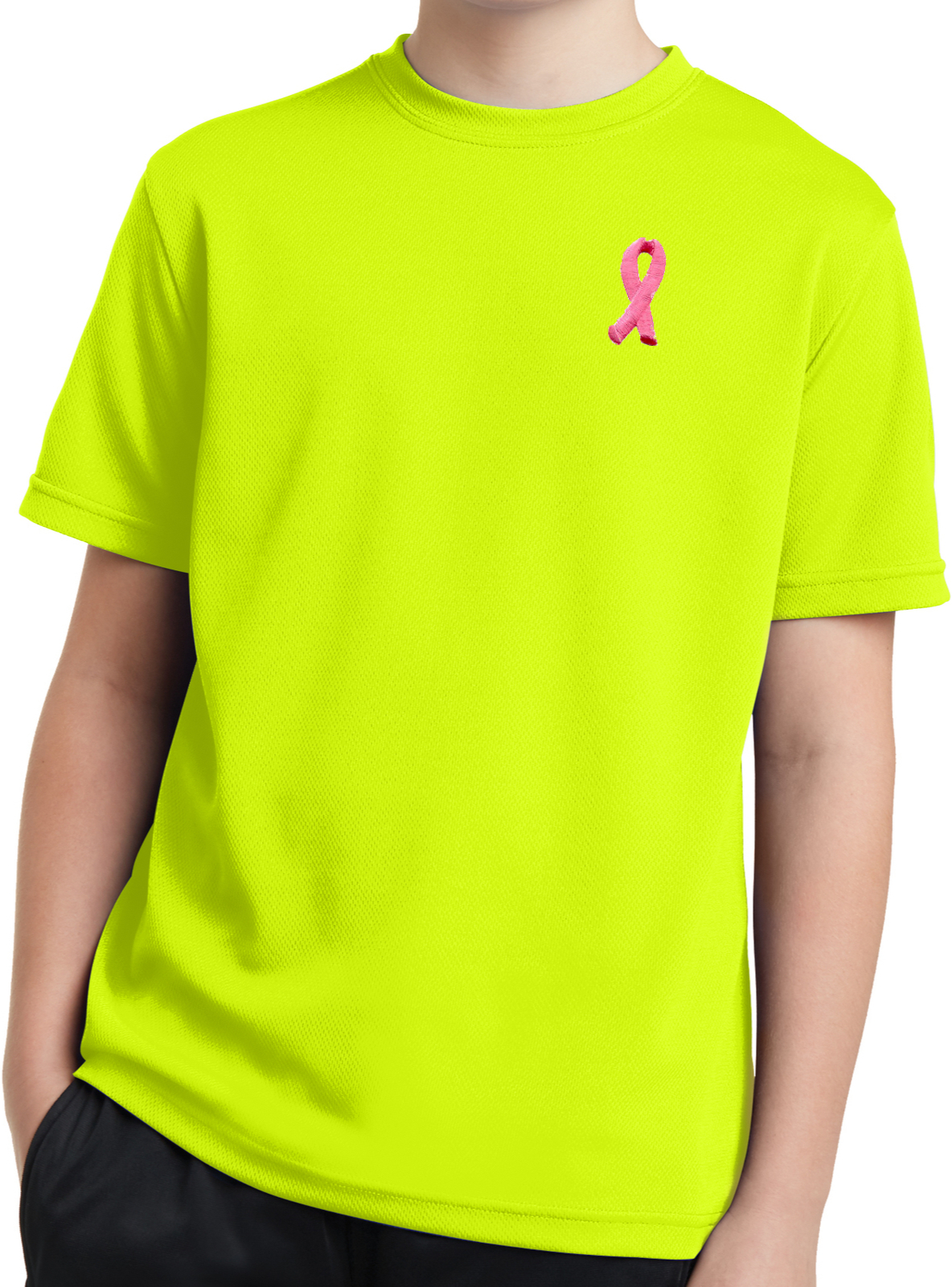 Buy Cool Shirts Kids Breast Cancer Tee Embroidered Pink Ribbon Dry Wicking Shirt - Picture 8 of 12