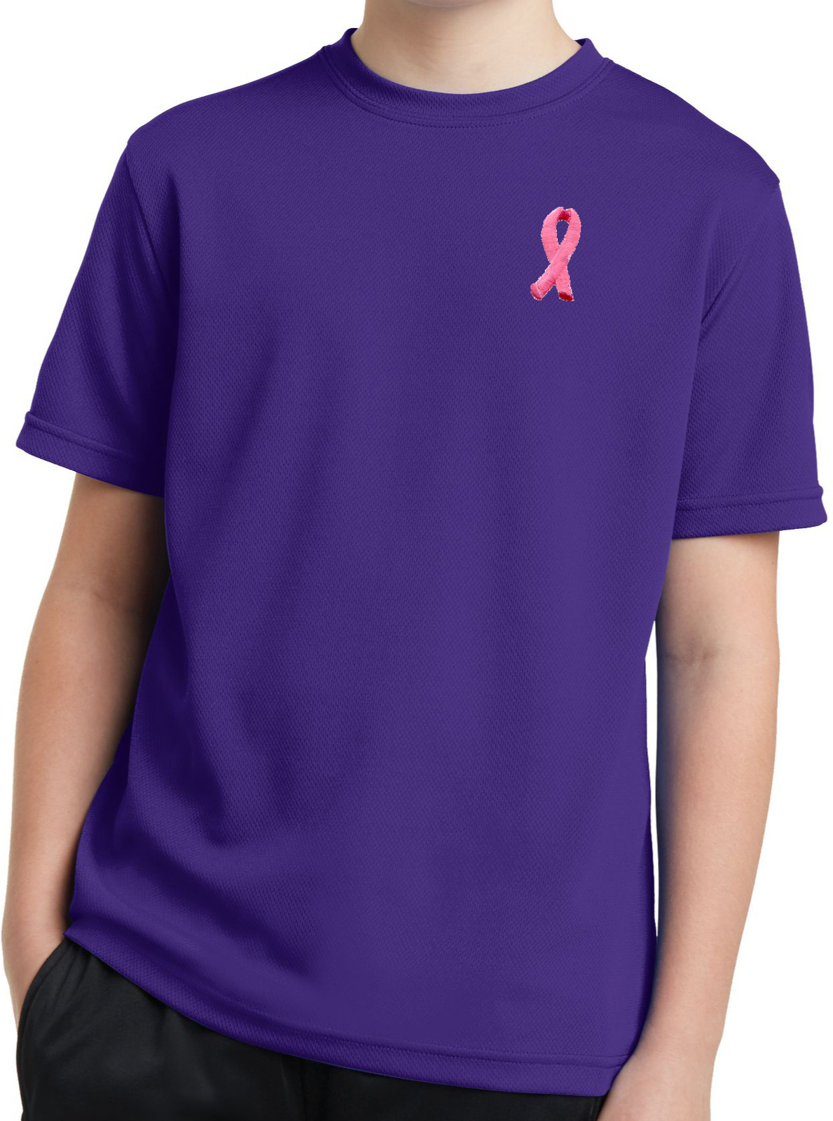 Buy Cool Shirts Kids Breast Cancer Tee Embroidered Pink Ribbon Dry Wicking Shirt - Picture 9 of 12