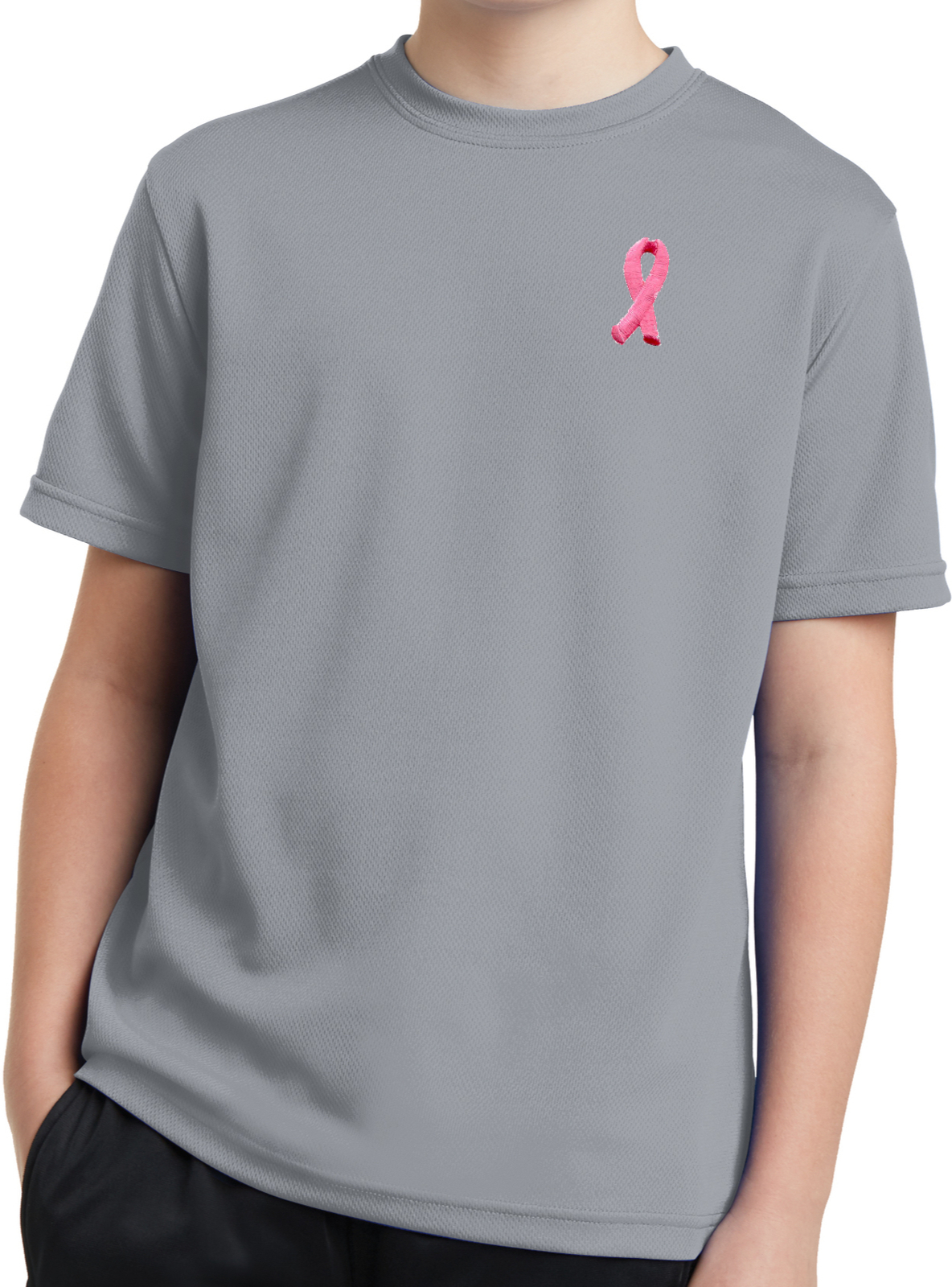 Buy Cool Shirts Kids Breast Cancer Tee Embroidered Pink Ribbon Dry Wicking Shirt - Picture 11 of 12