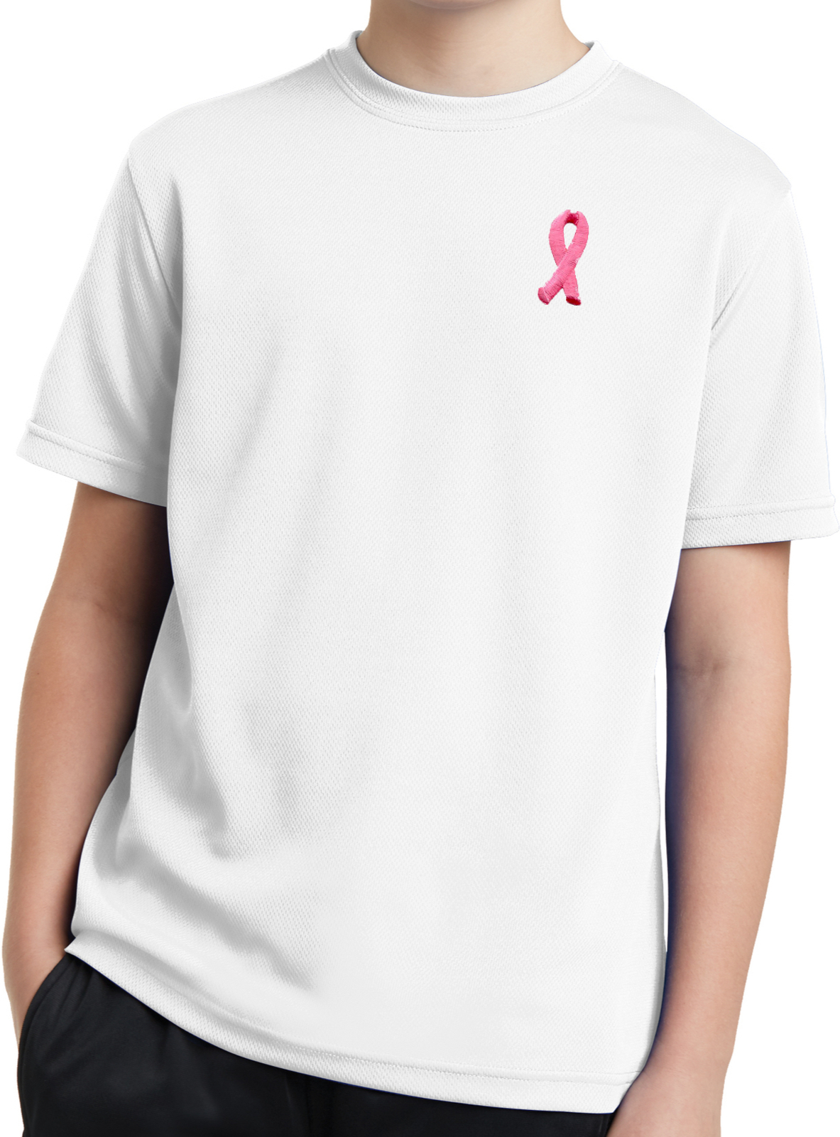 Buy Cool Shirts Kids Breast Cancer Tee Embroidered Pink Ribbon Dry Wicking Shirt - Picture 12 of 12