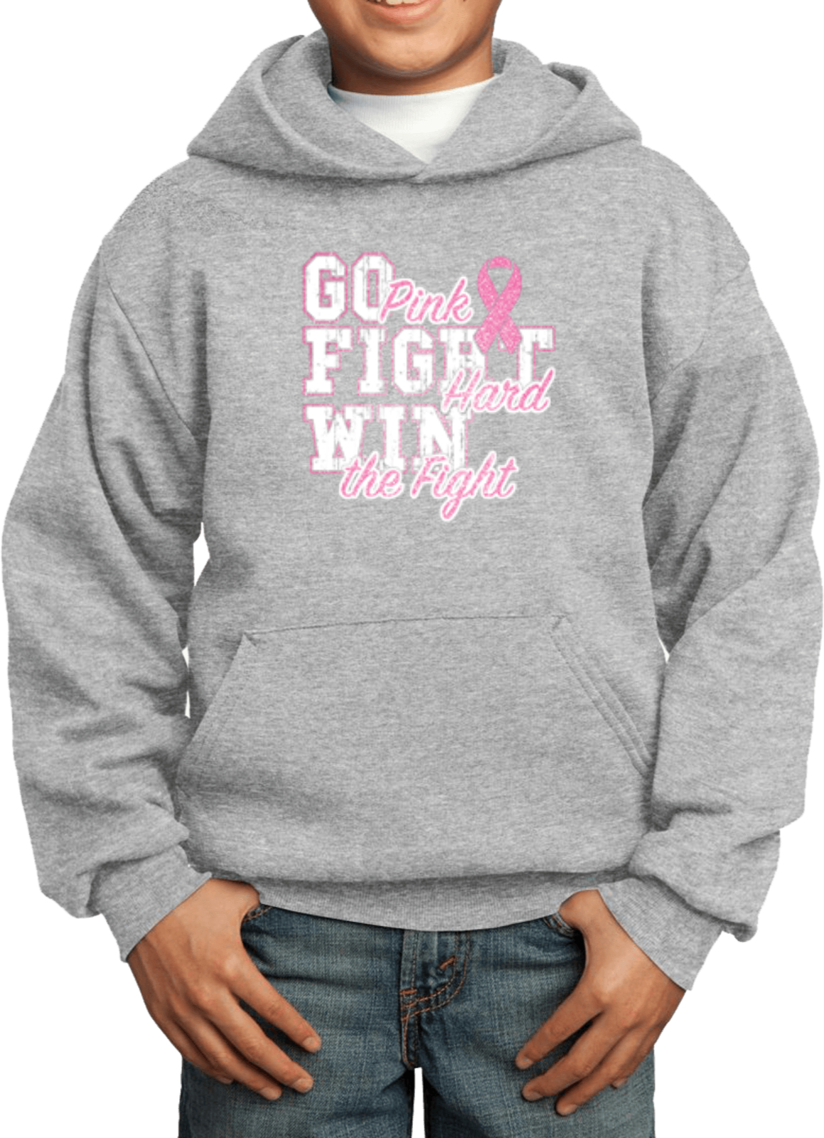 Kids Breast Cancer Hoodie Go Fight Win - Picture 2 of 10