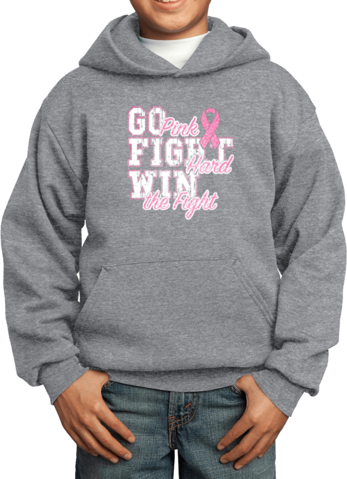 Kids Breast Cancer Hoodie Go Fight Win - Picture 3 of 10