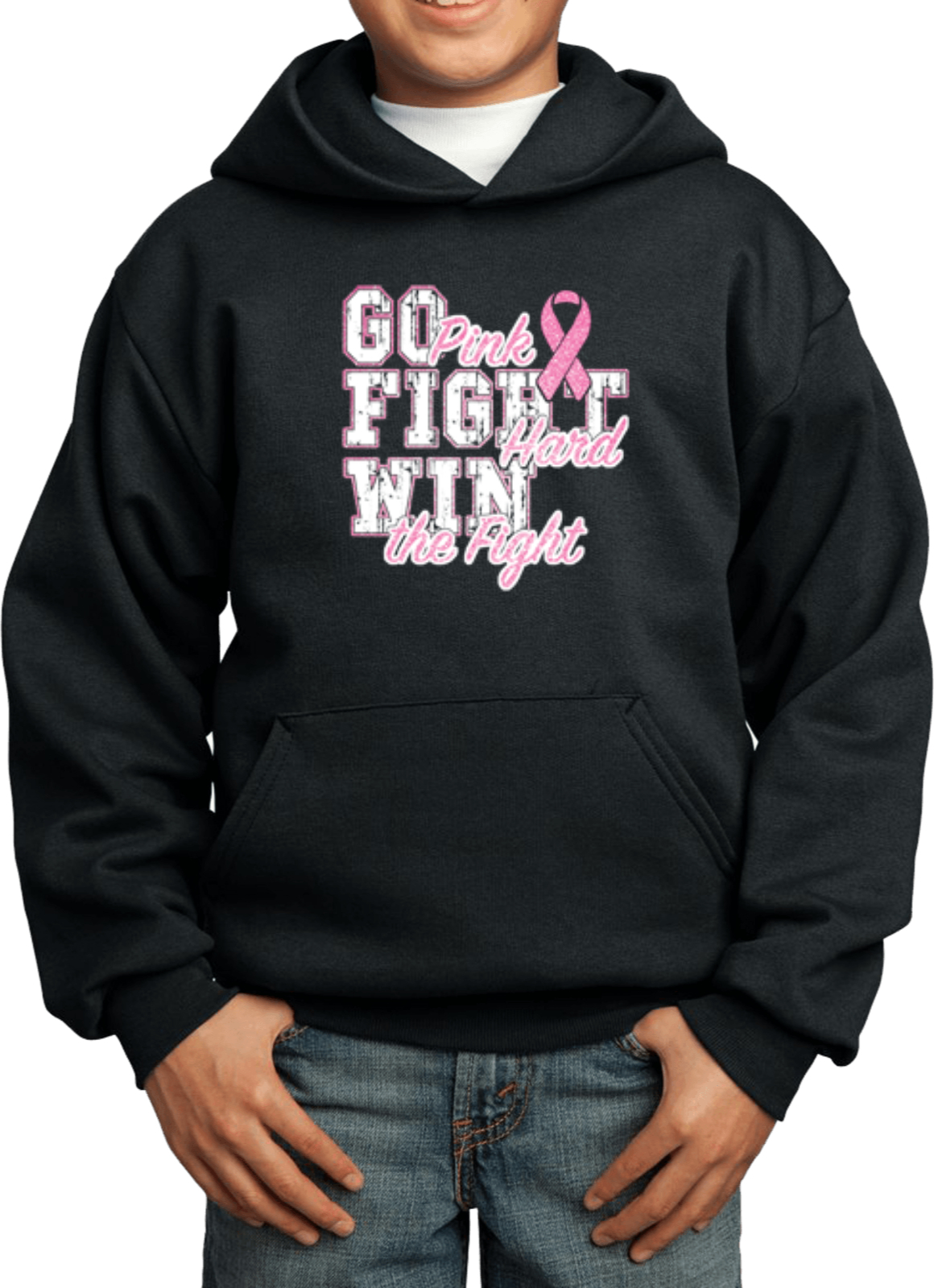Kids Breast Cancer Hoodie Go Fight Win - Picture 4 of 10