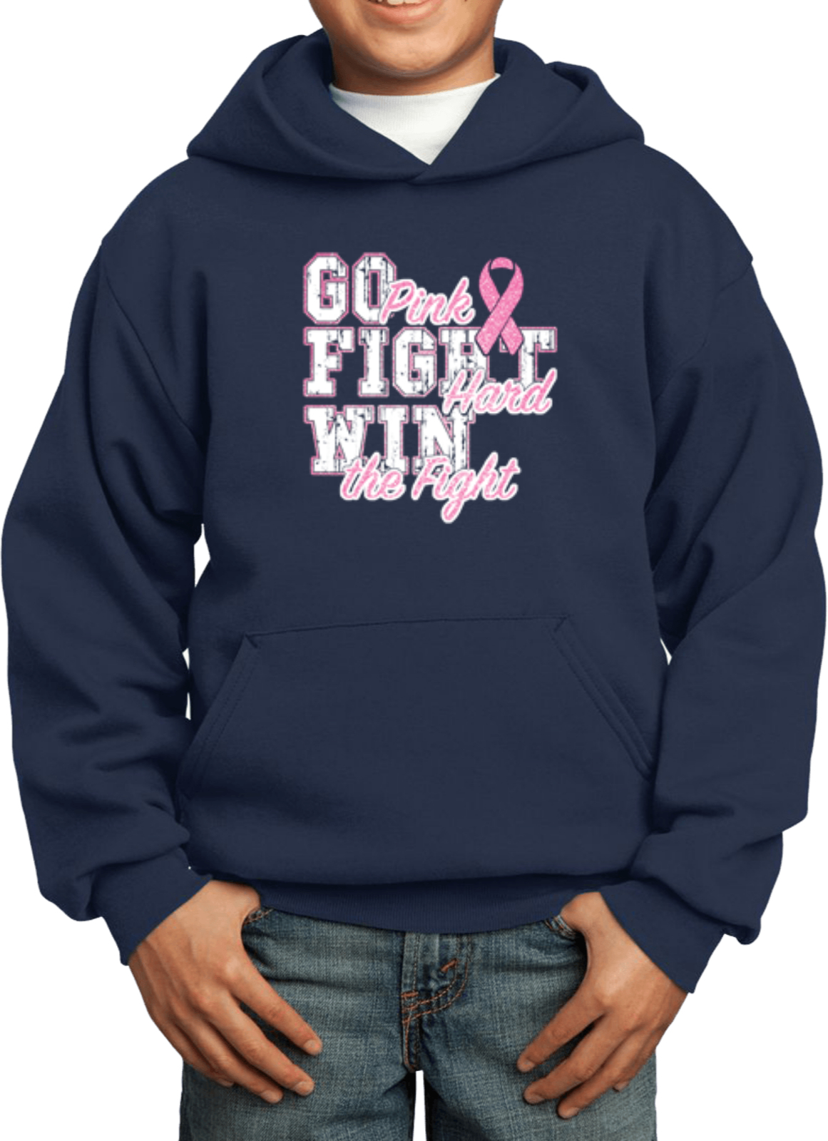 Kids Breast Cancer Hoodie Go Fight Win - Picture 6 of 10