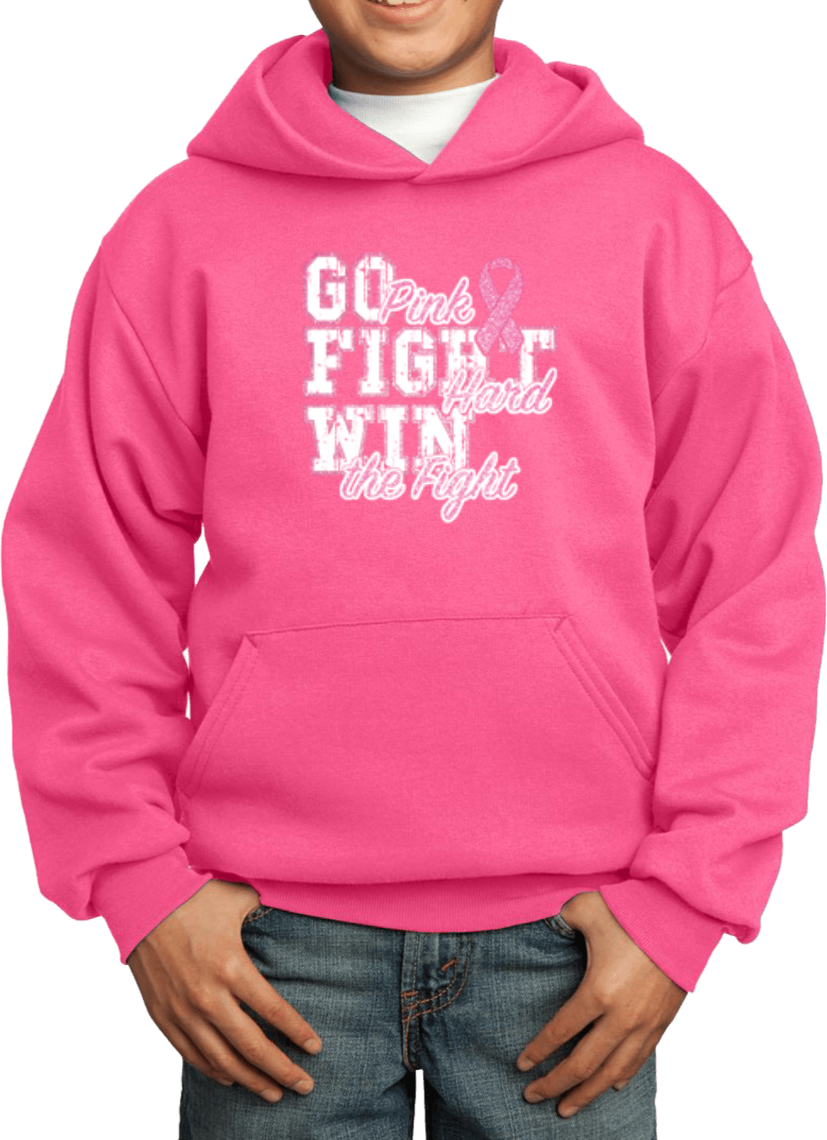 Kids Breast Cancer Hoodie Go Fight Win - Picture 7 of 10