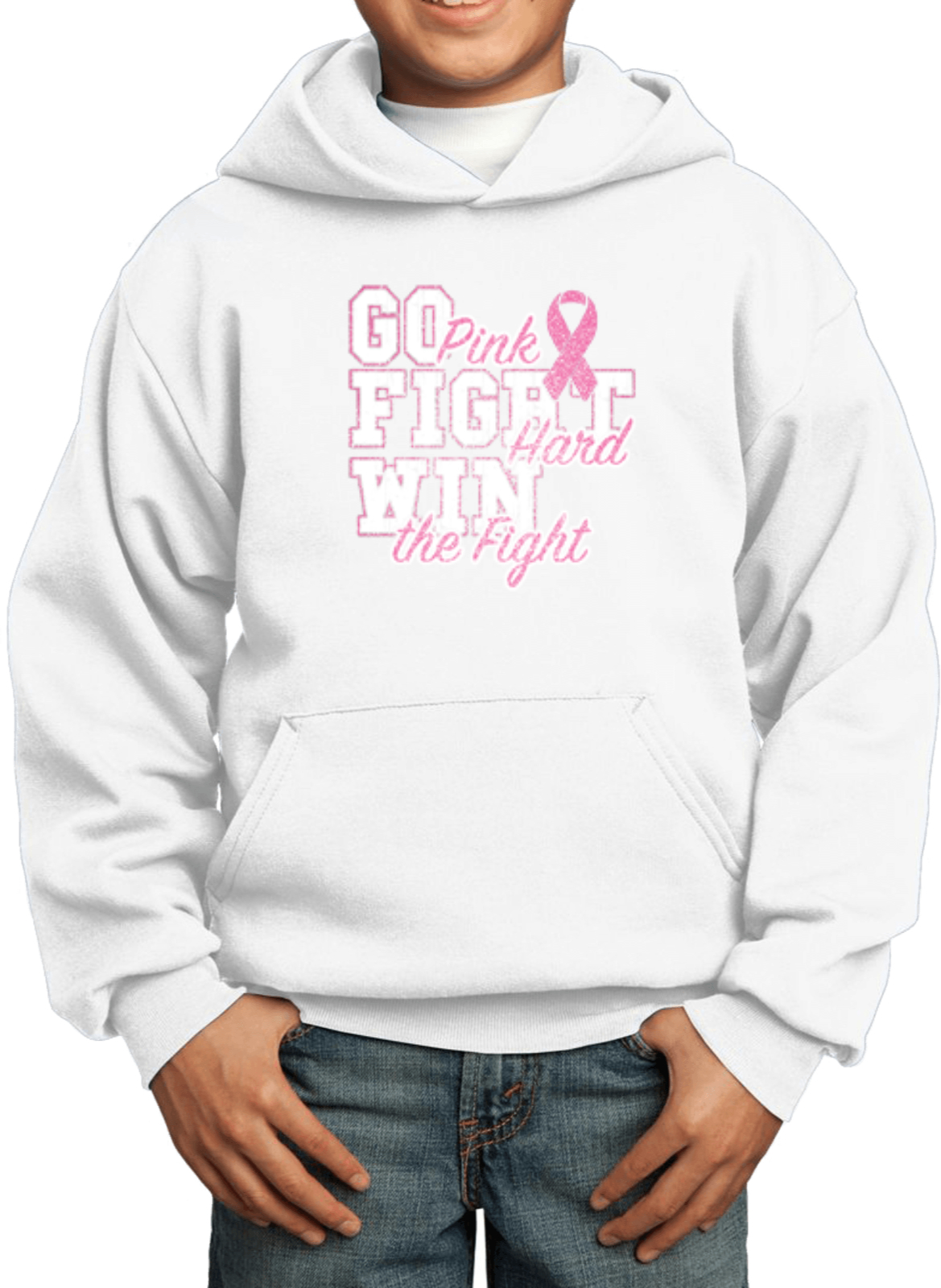 Kids Breast Cancer Hoodie Go Fight Win - Picture 10 of 10