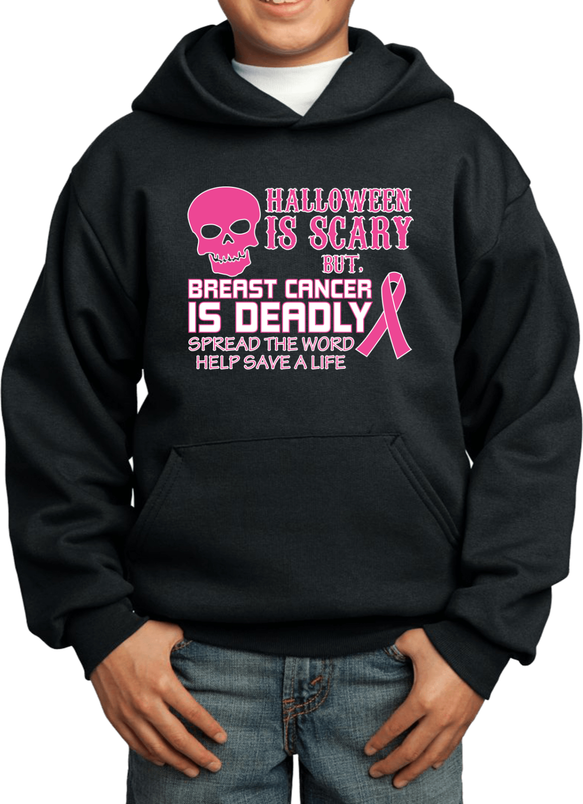 Buy Cool Shirts Kids Breast Cancer Hoodie Halloween Scary - Picture 2 of 5
