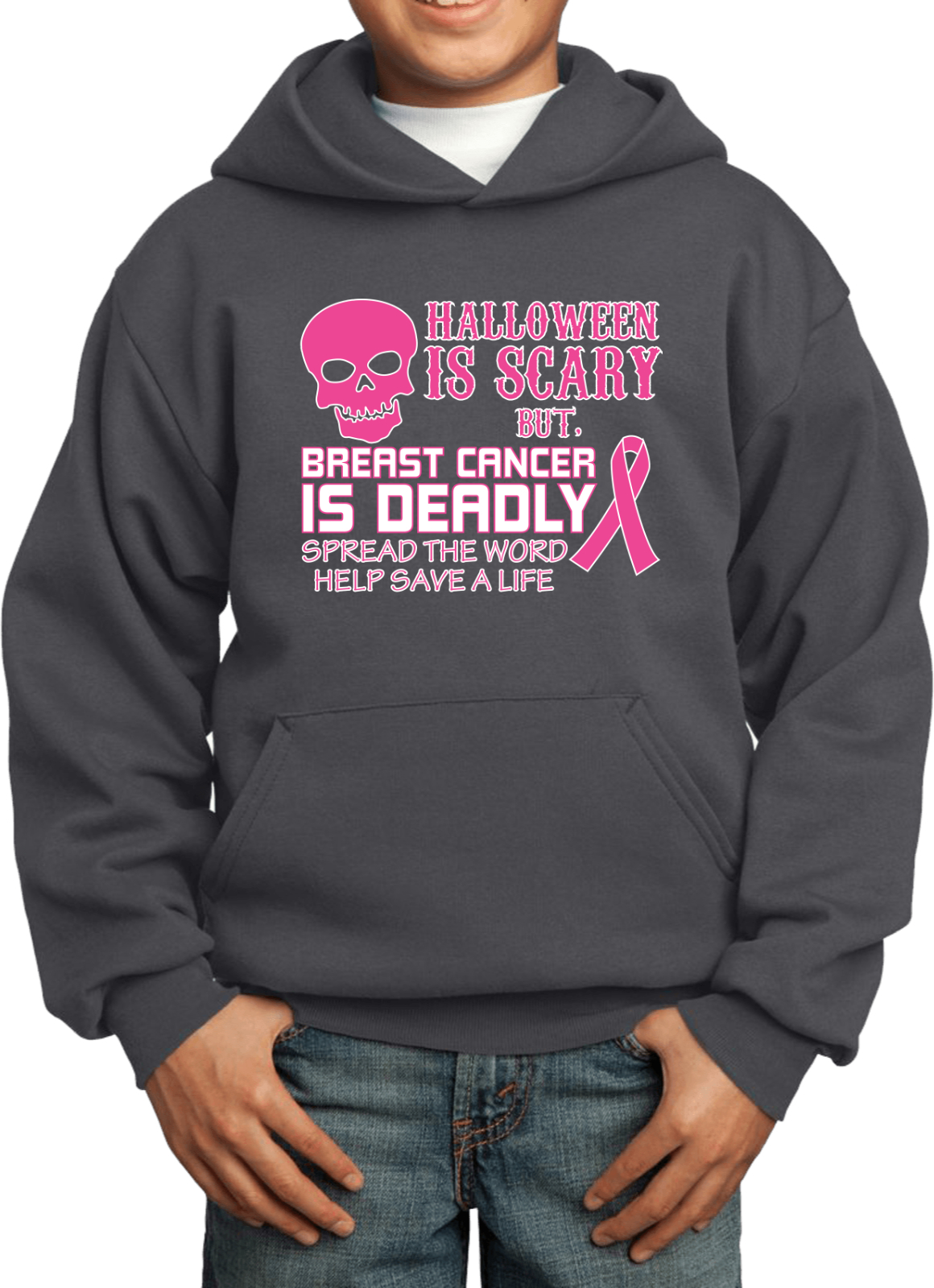 Buy Cool Shirts Kids Breast Cancer Hoodie Halloween Scary - Picture 3 of 5