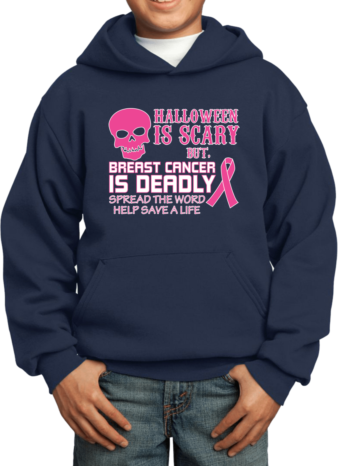 Buy Cool Shirts Kids Breast Cancer Hoodie Halloween Scary - Picture 4 of 5