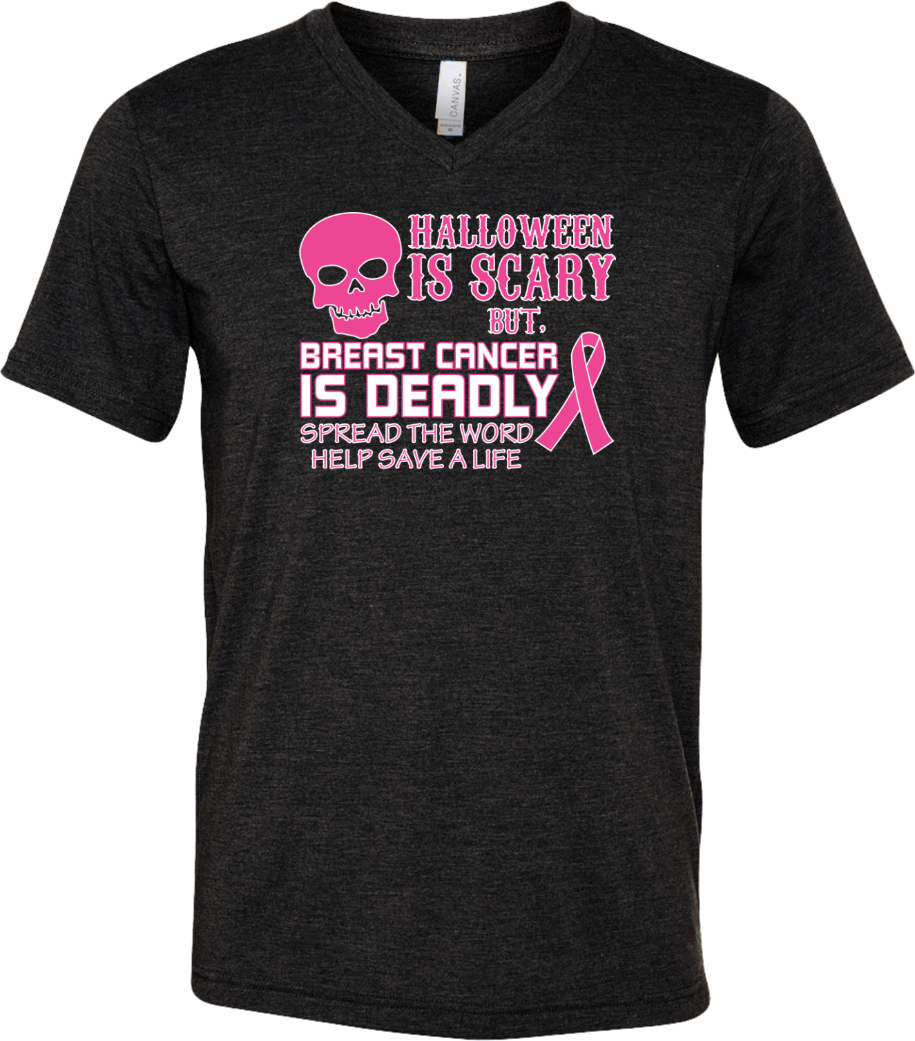 Buy Cool Shirts Breast Cancer T-shirt Halloween Scary Tri Blend V-Neck