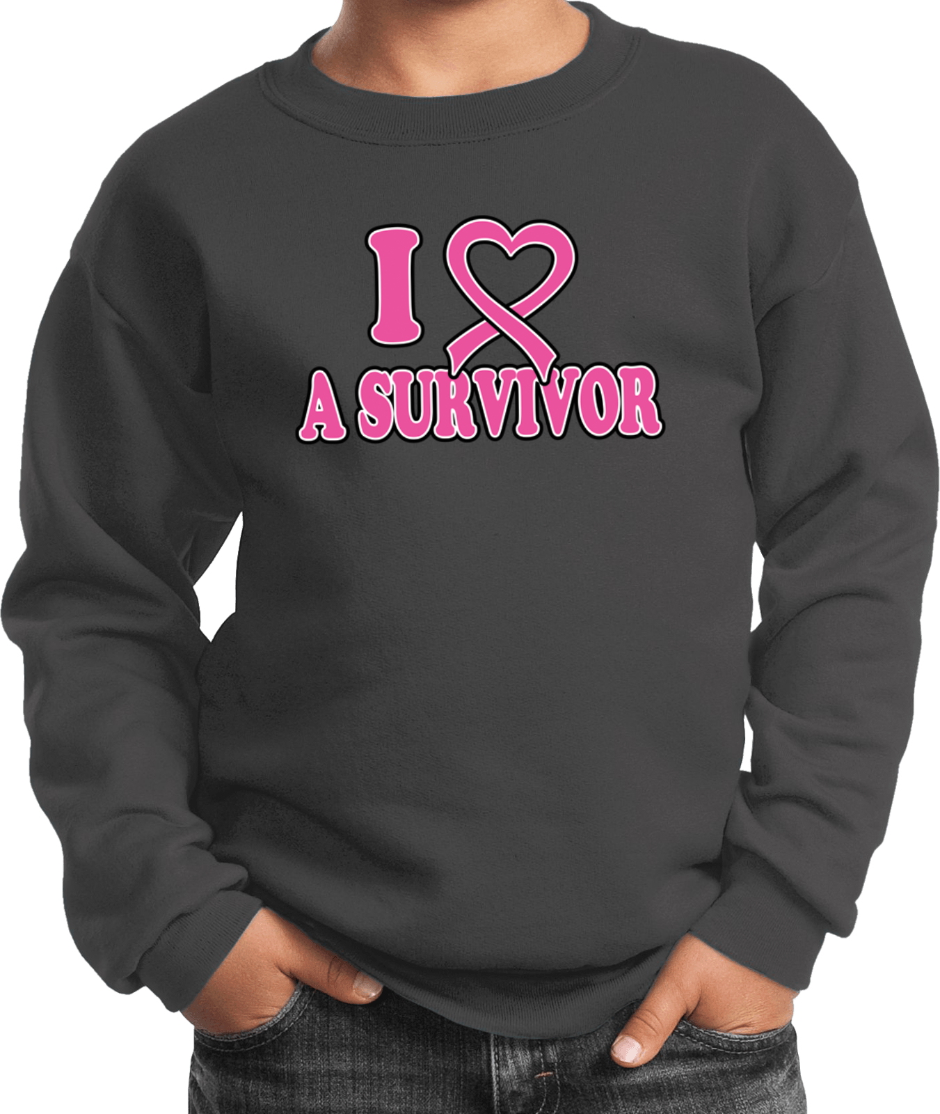 Buy Cool Shirts Kids Breast Cancer Sweatshirt I Heart a Survivor - Picture 4 of 7