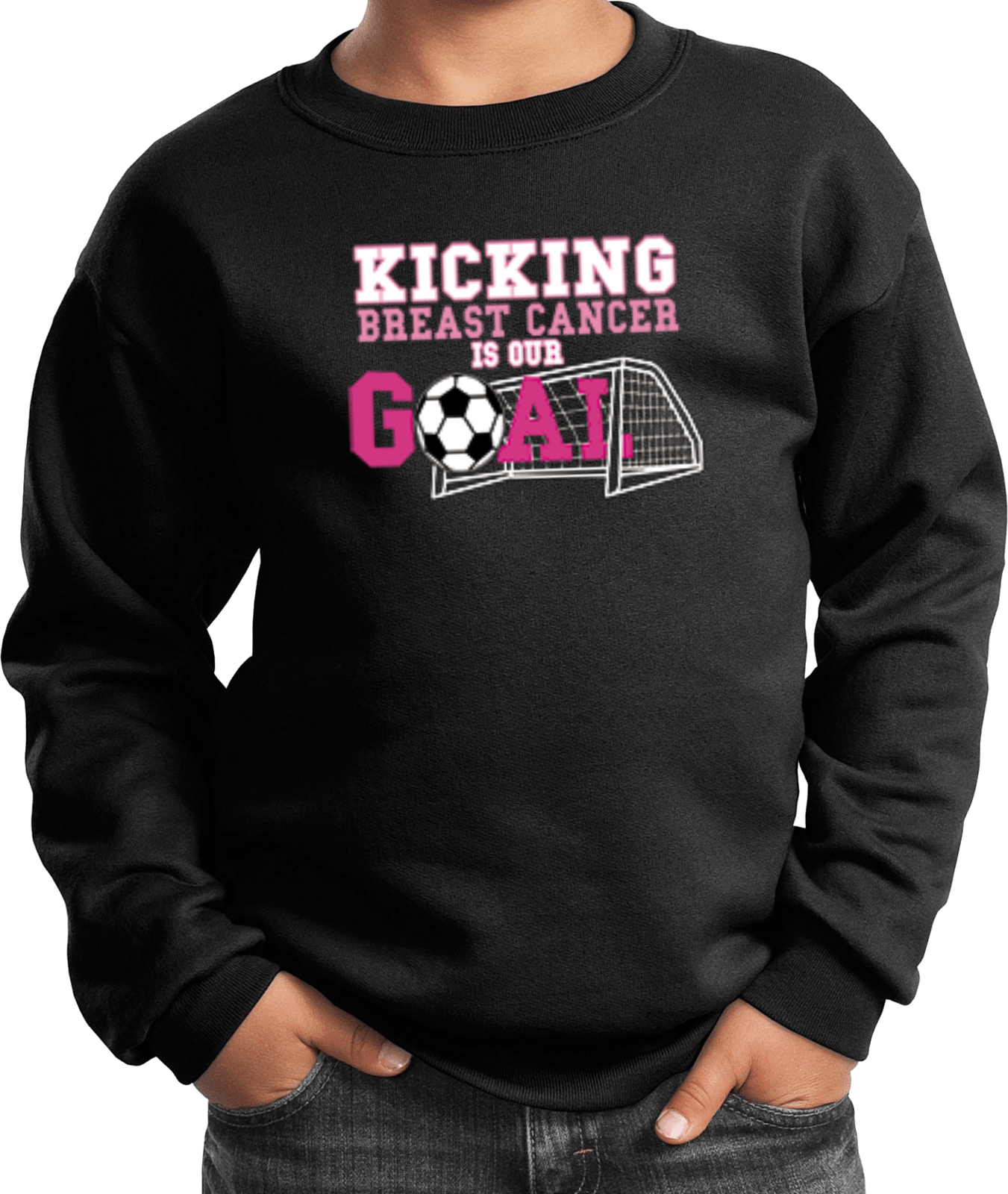 Buy Cool Shirts Kids Breast Cancer Sweatshirt Kicking Cancer is Our Goal - Picture 2 of 4