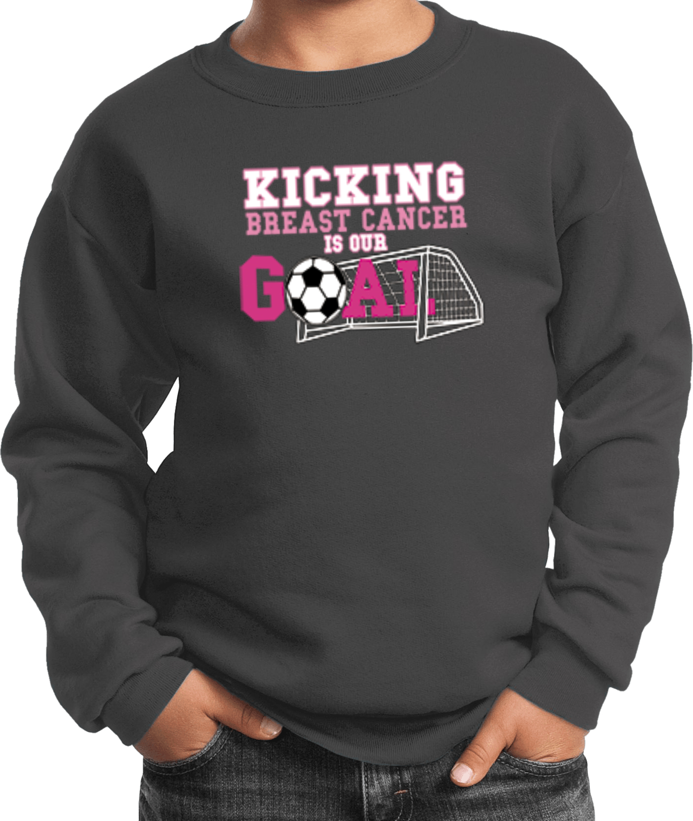 Buy Cool Shirts Kids Breast Cancer Sweatshirt Kicking Cancer is Our Goal - Picture 3 of 4