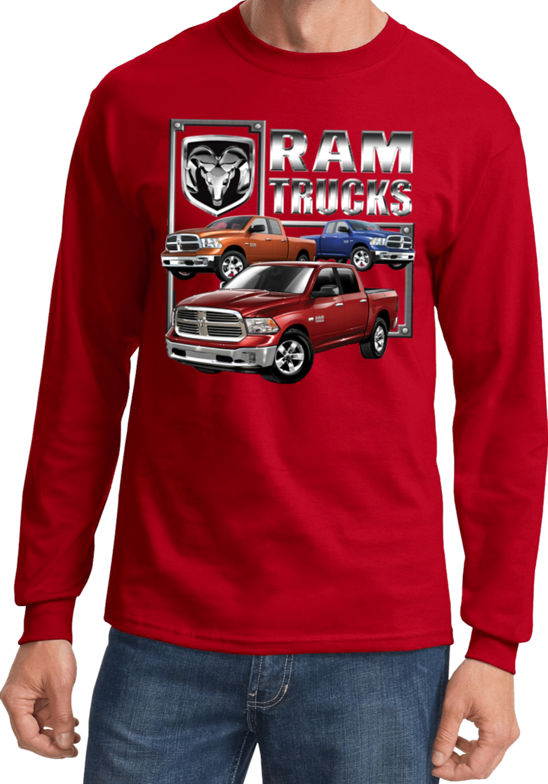 Dodge Ram Trucks Men's Long Sleeve Graphic Tee - Gildan Cotton - Gray