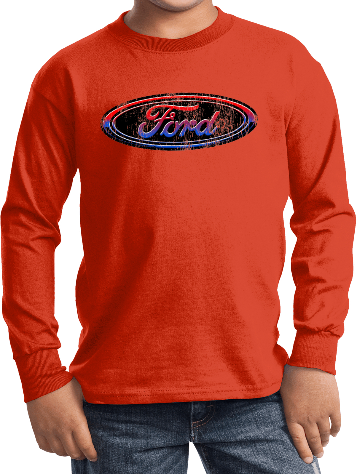 Kids Ford Oval T-shirt Distressed Logo Youth Long Sleeve - Picture 9 of 13