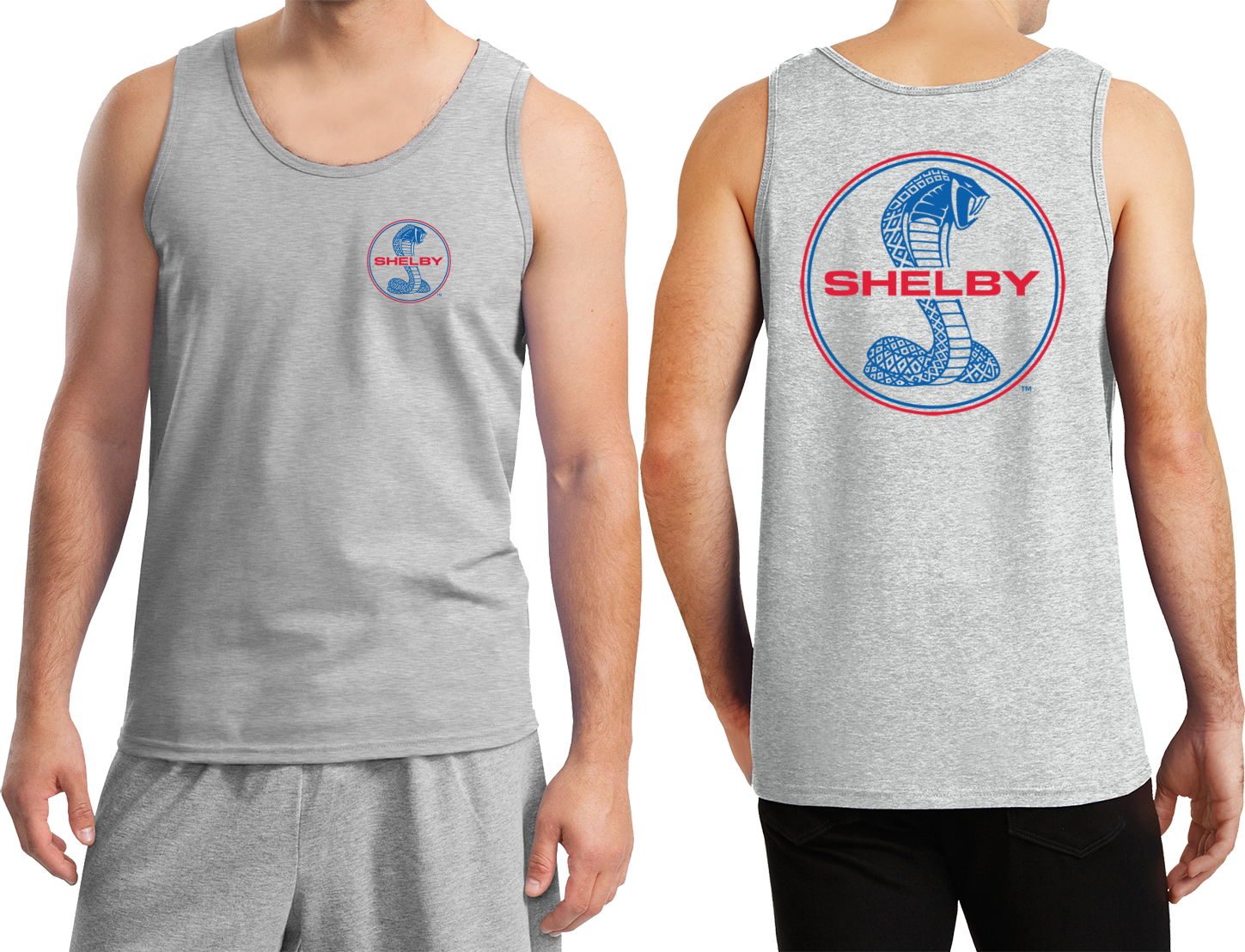 Ford Mustang Tank Top Shelby Blue and Red Logo Front and Back