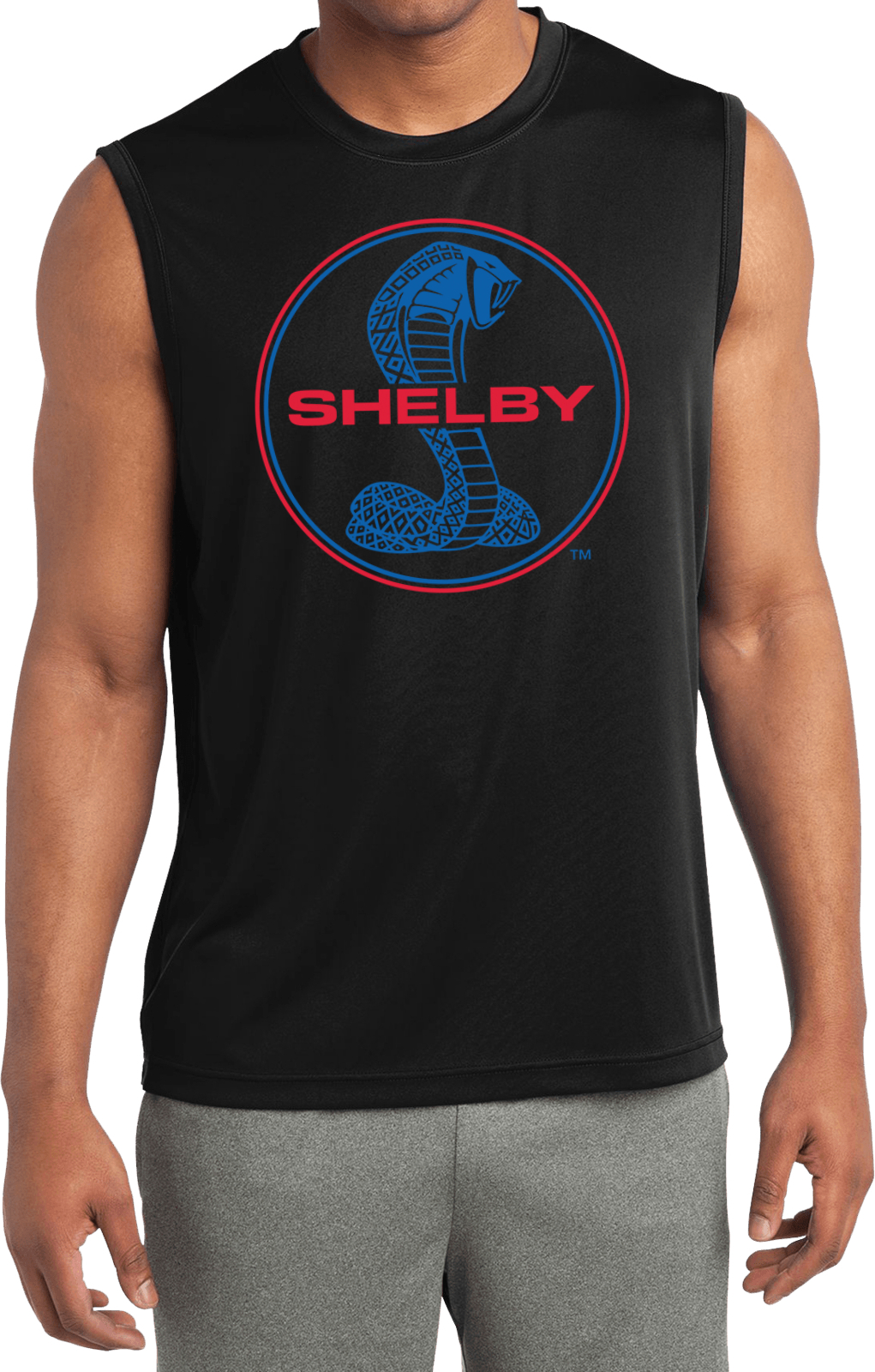 Ford Mustang Shirt Shelby Blue and Red Logo Sleeveless Competitor Tee