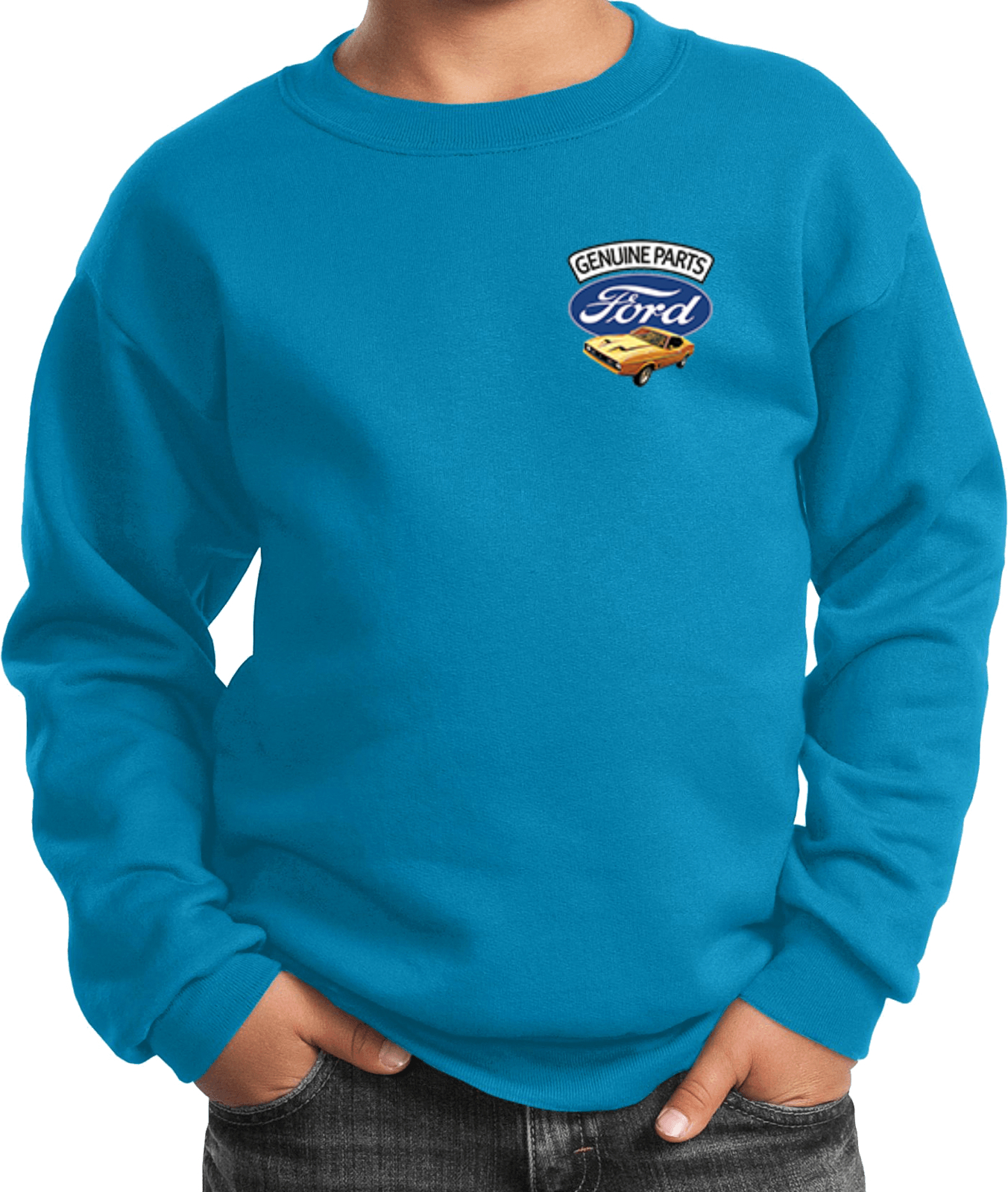 Kids Ford Mustang Sweatshirt Genuine Parts Pocket Print - Picture 10 of 20