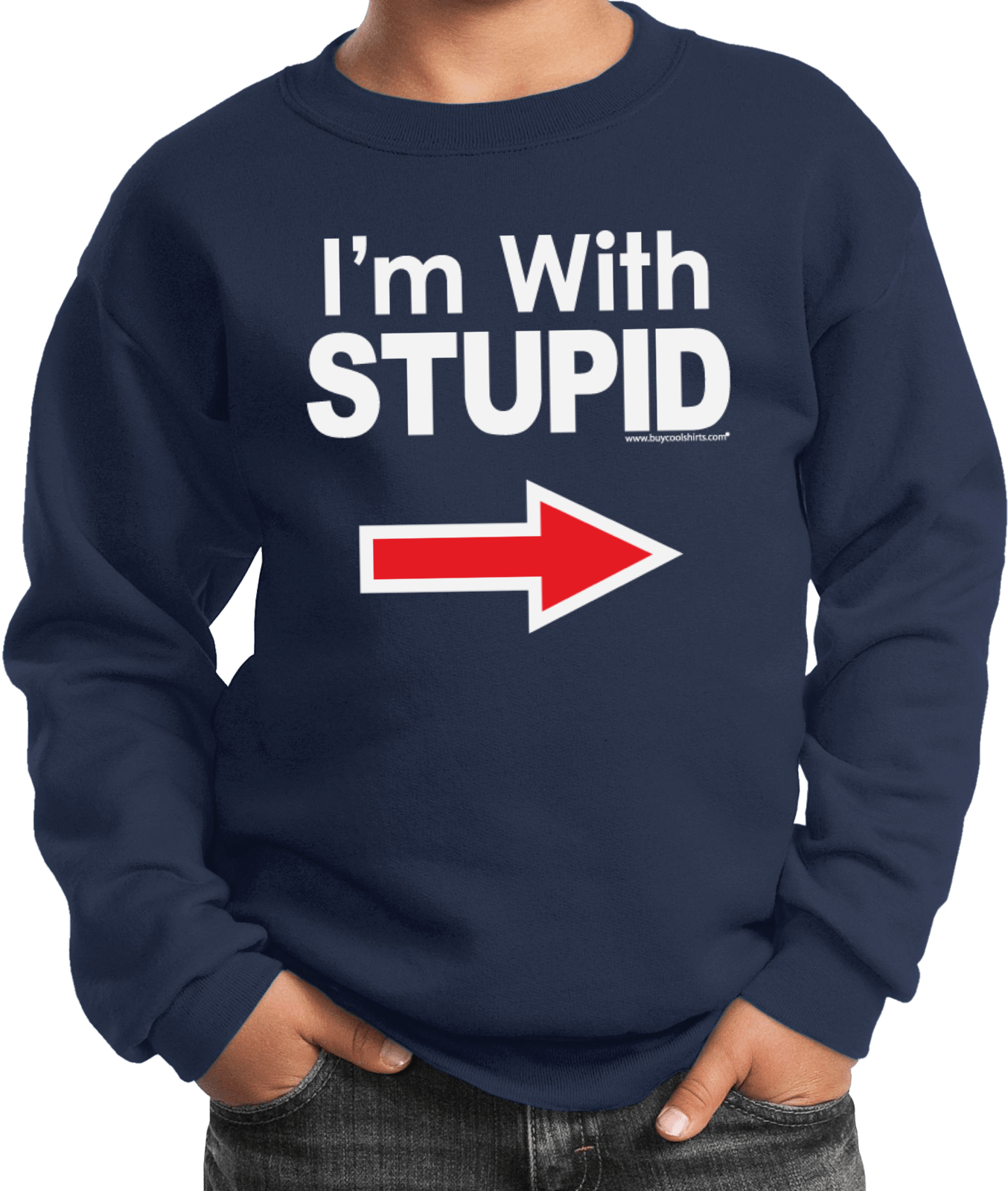 Buy Cool Shirts Kids I'm With Stupid Sweatshirt White Print Youth Sweat Shirt - Picture 7 of 10