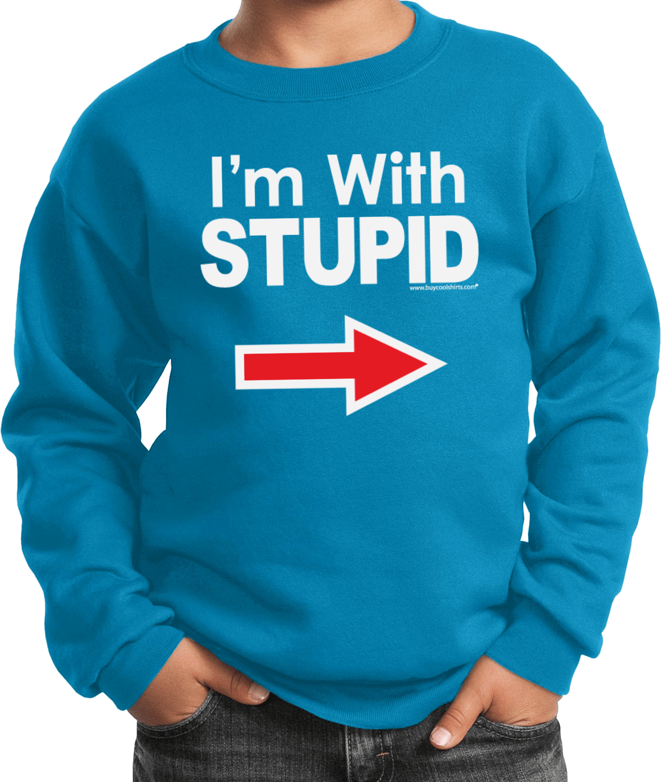 Buy Cool Shirts Kids I'm With Stupid Sweatshirt White Print Youth Sweat Shirt - Picture 8 of 10