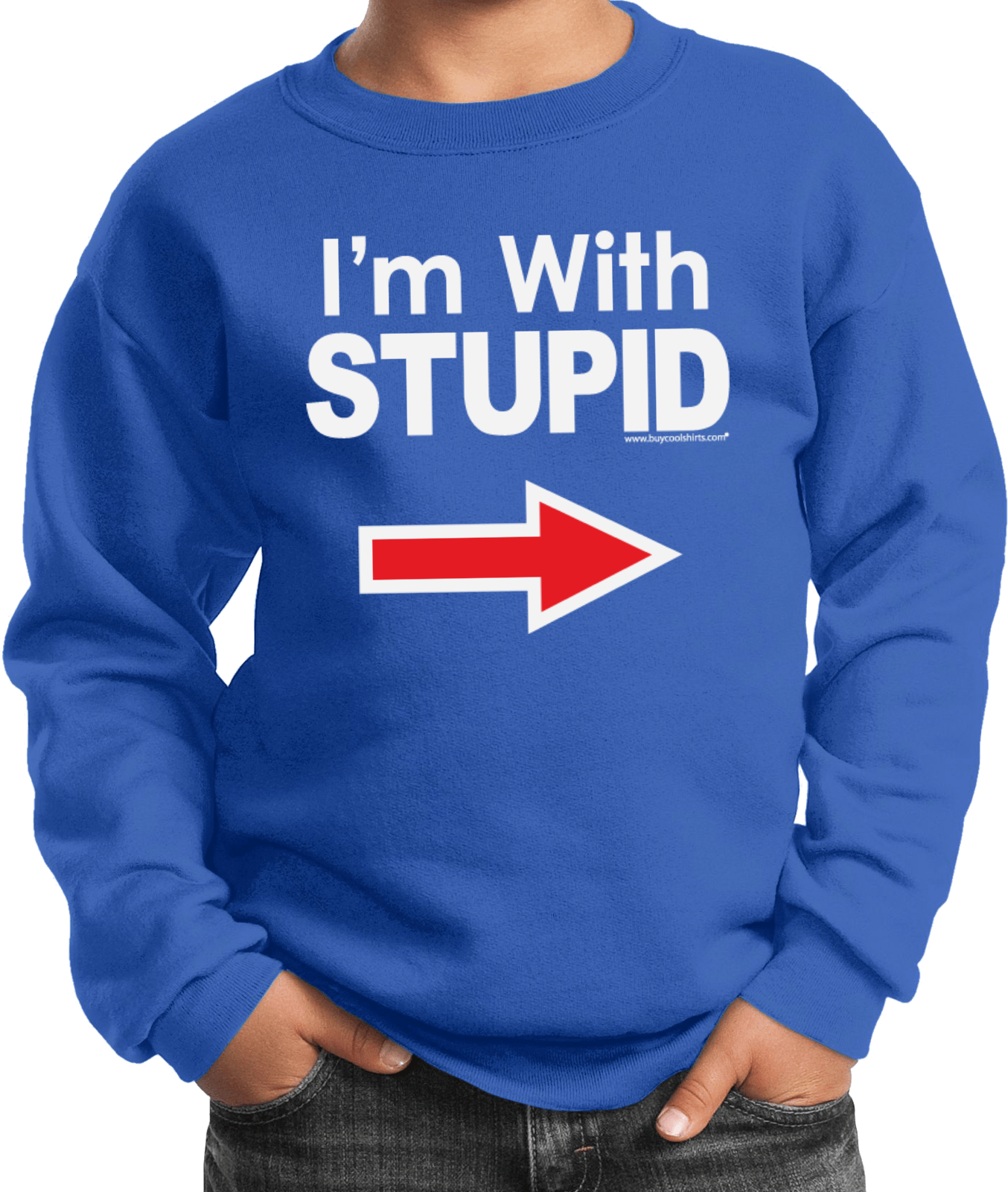Buy Cool Shirts Kids I'm With Stupid Sweatshirt White Print Youth Sweat Shirt - Picture 10 of 10