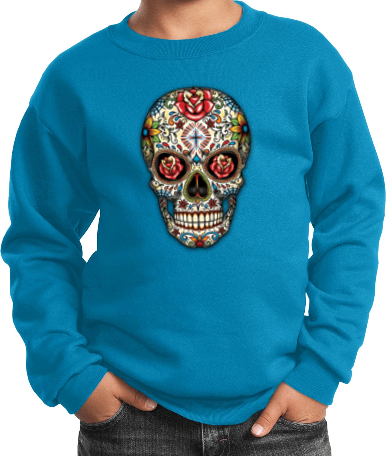 Kids Halloween Sweatshirt Sugar Skull with Roses - Picture 8 of 14