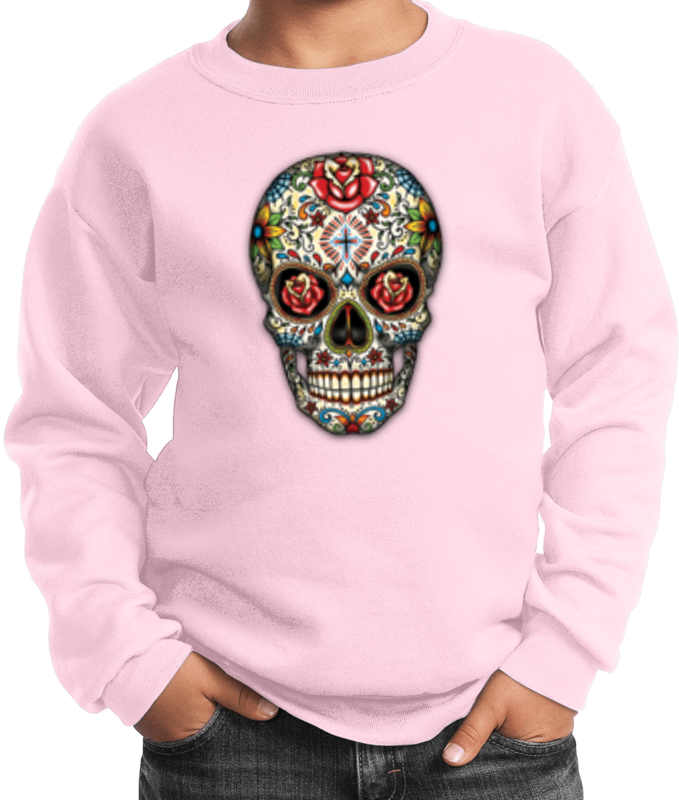 Kids Halloween Sweatshirt Sugar Skull with Roses - Picture 9 of 14