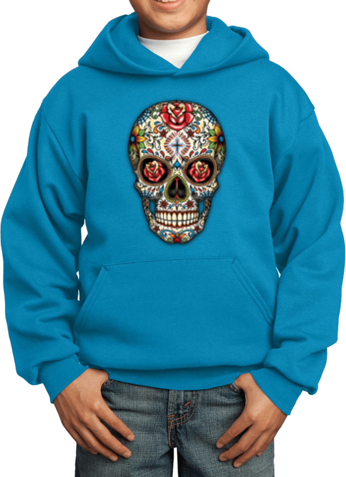 Kids Halloween Hoodie Sugar Skull with Roses - Picture 8 of 14