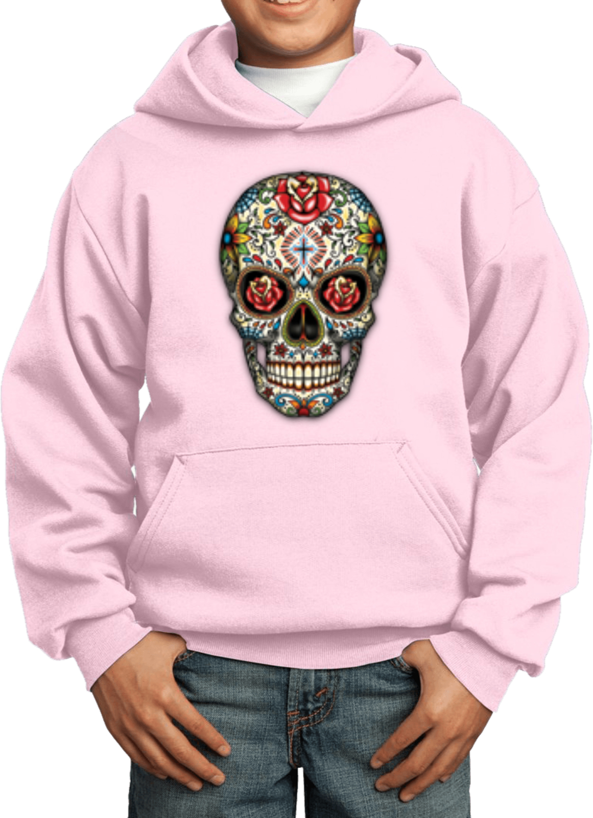 Kids Halloween Hoodie Sugar Skull with Roses - Picture 9 of 14