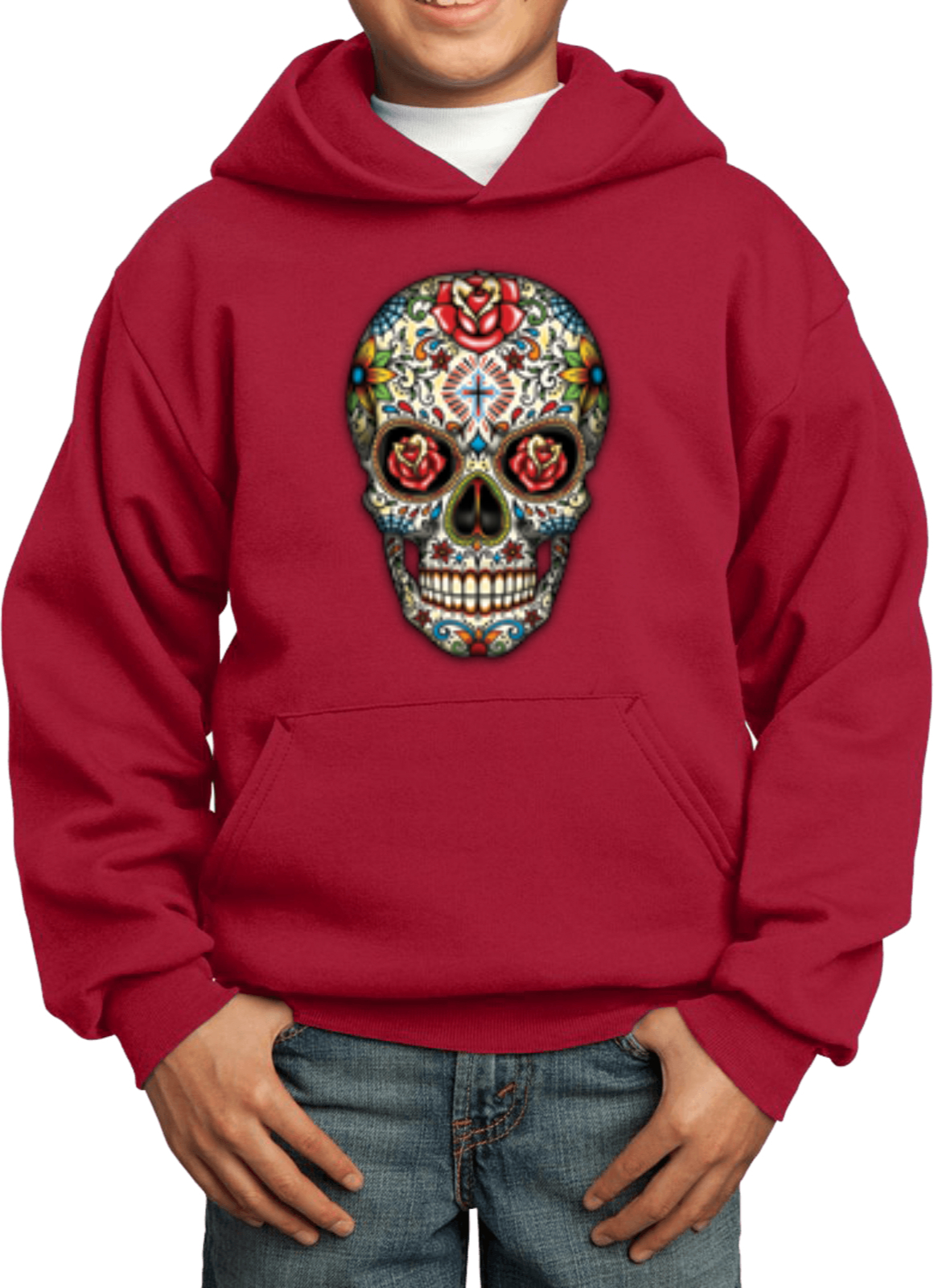 Kids Halloween Hoodie Sugar Skull with Roses - Picture 11 of 14