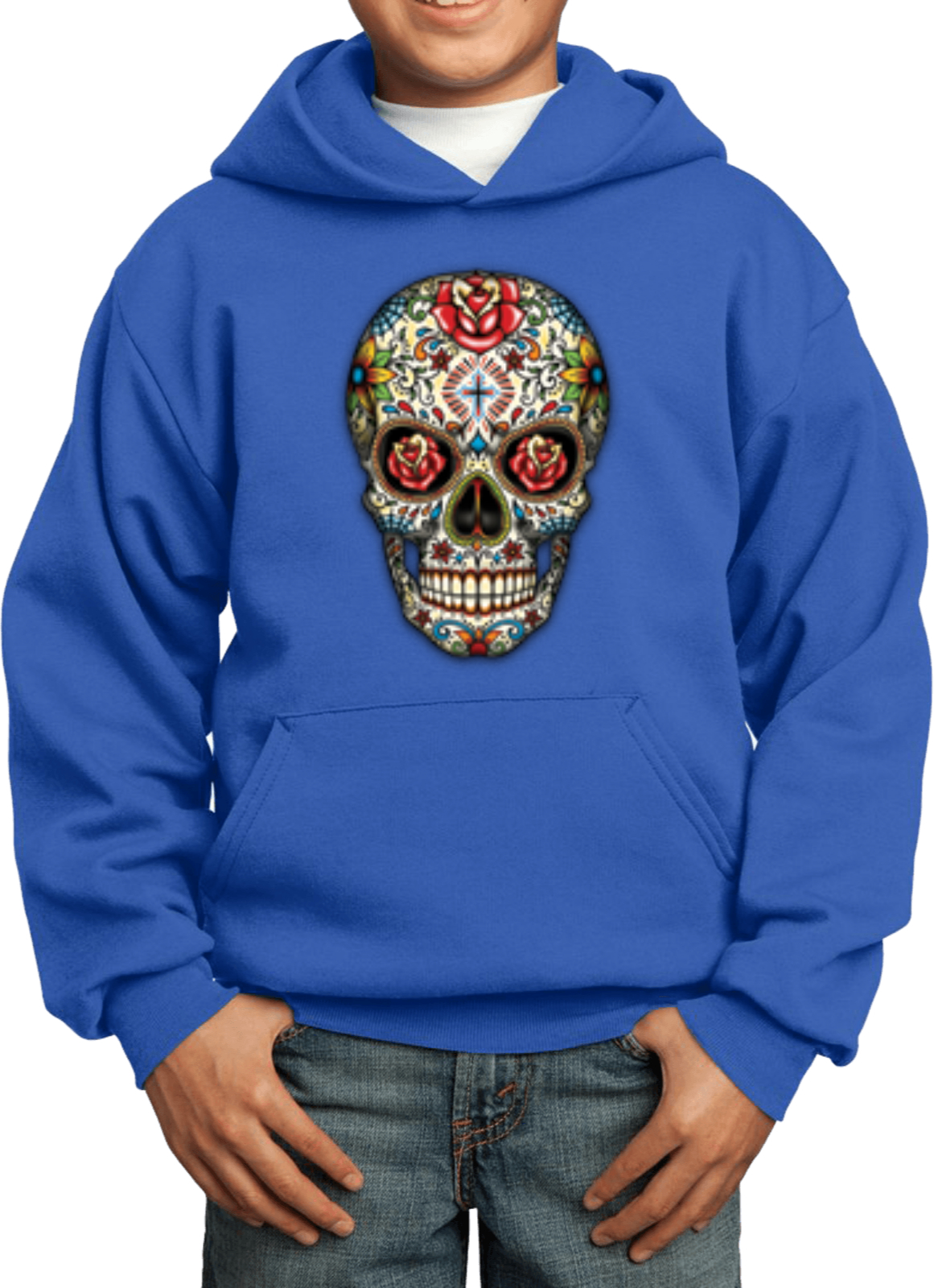 Kids Halloween Hoodie Sugar Skull with Roses - Picture 12 of 14