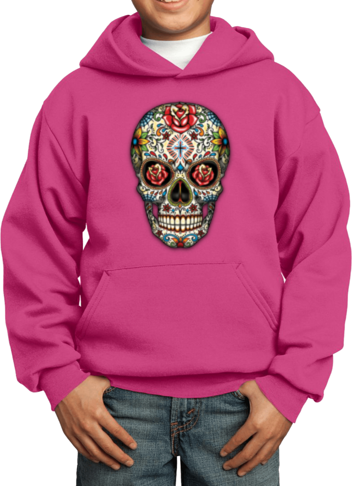 Kids Halloween Hoodie Sugar Skull with Roses - Picture 13 of 14
