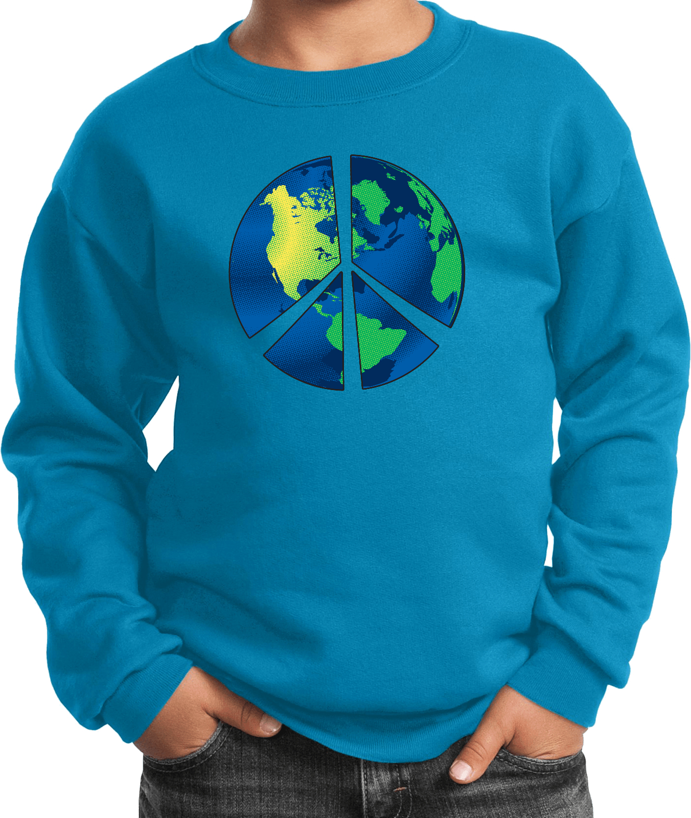 Buy Cool Shirts Kids Peace Sign Sweatshirt Blue Earth - Picture 8 of 13