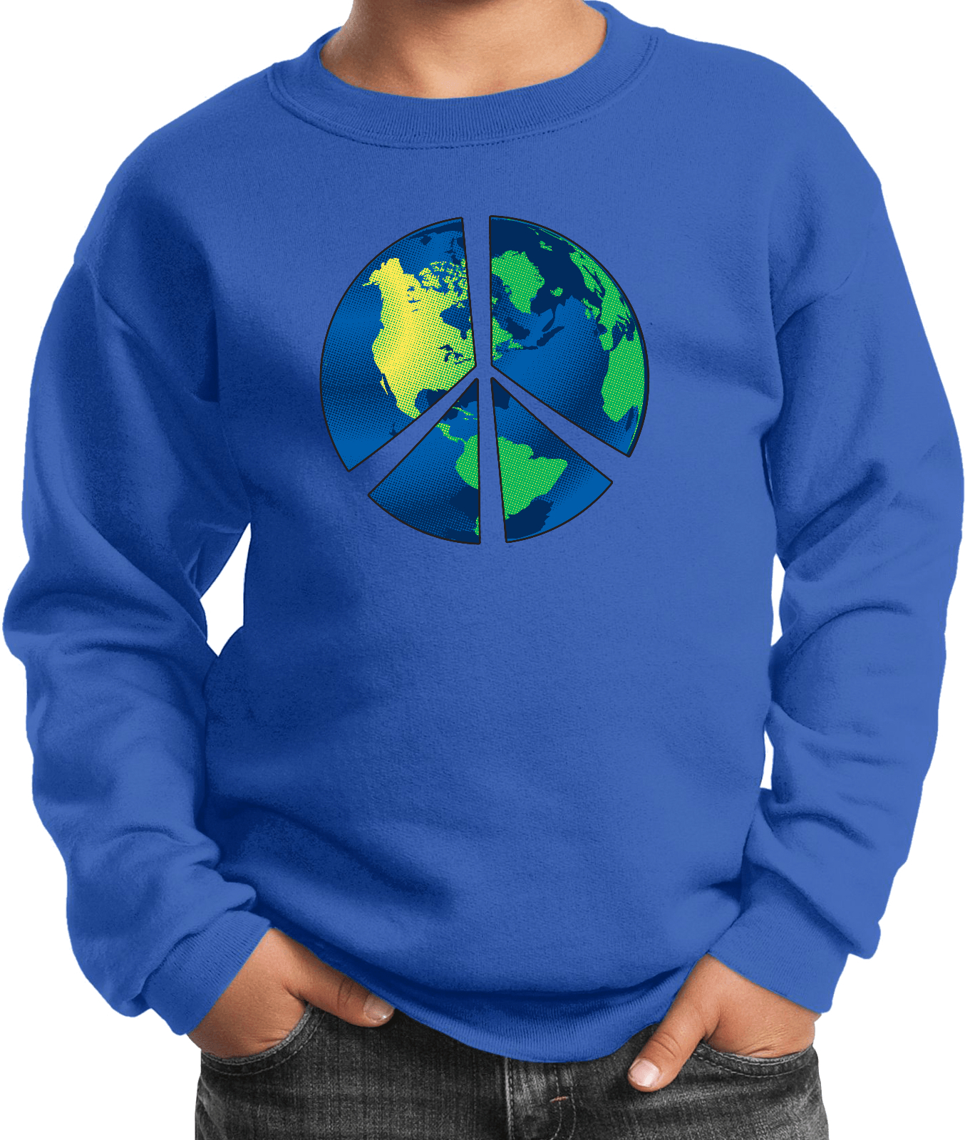 Buy Cool Shirts Kids Peace Sign Sweatshirt Blue Earth - Picture 12 of 13