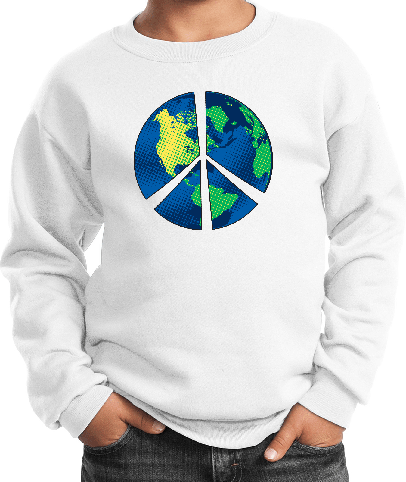 Buy Cool Shirts Kids Peace Sign Sweatshirt Blue Earth - Picture 13 of 13
