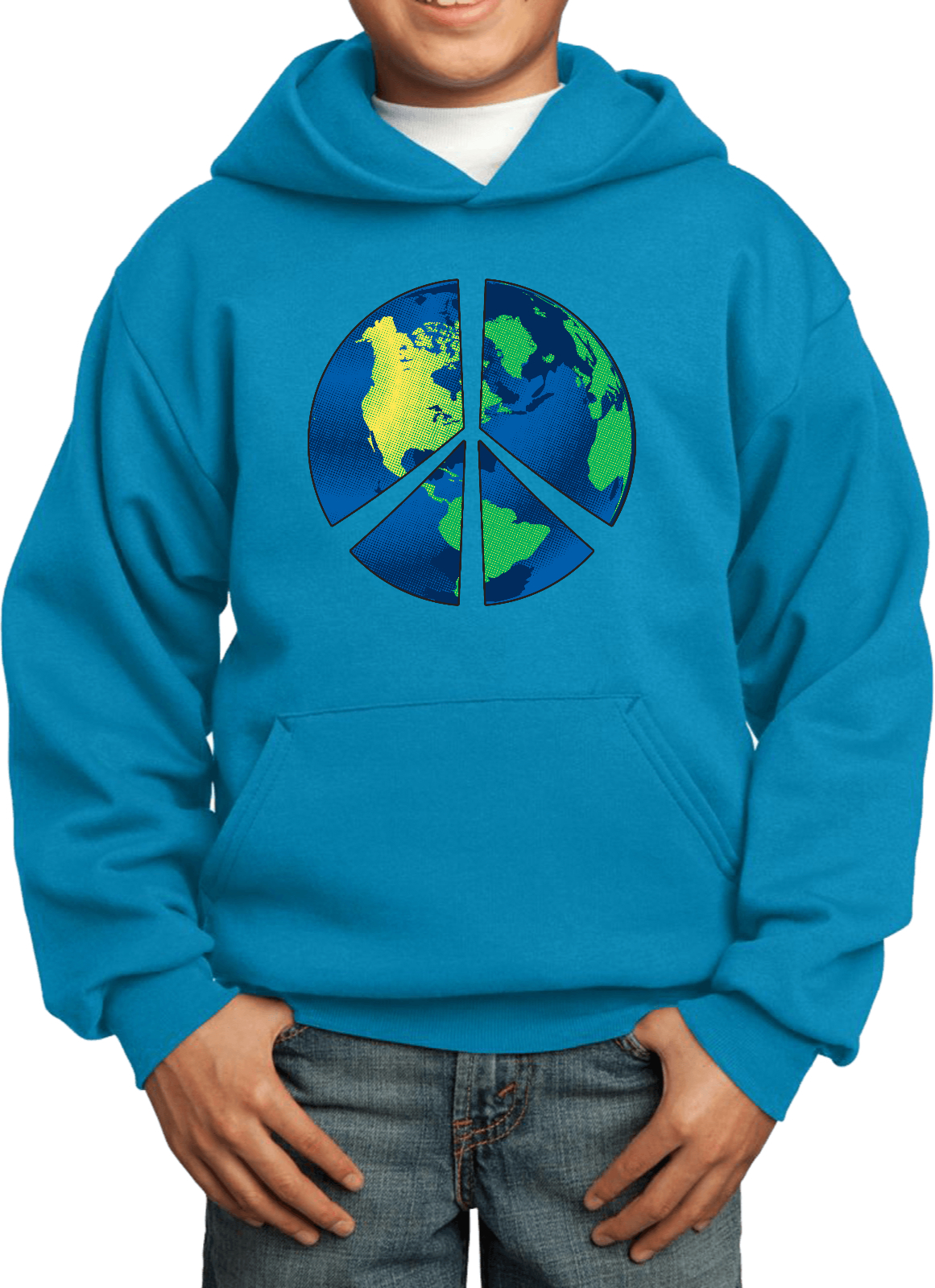 Buy Cool Shirts Kids Peace Sign Hoodie Blue Earth Youth Hoody - Picture 7 of 11