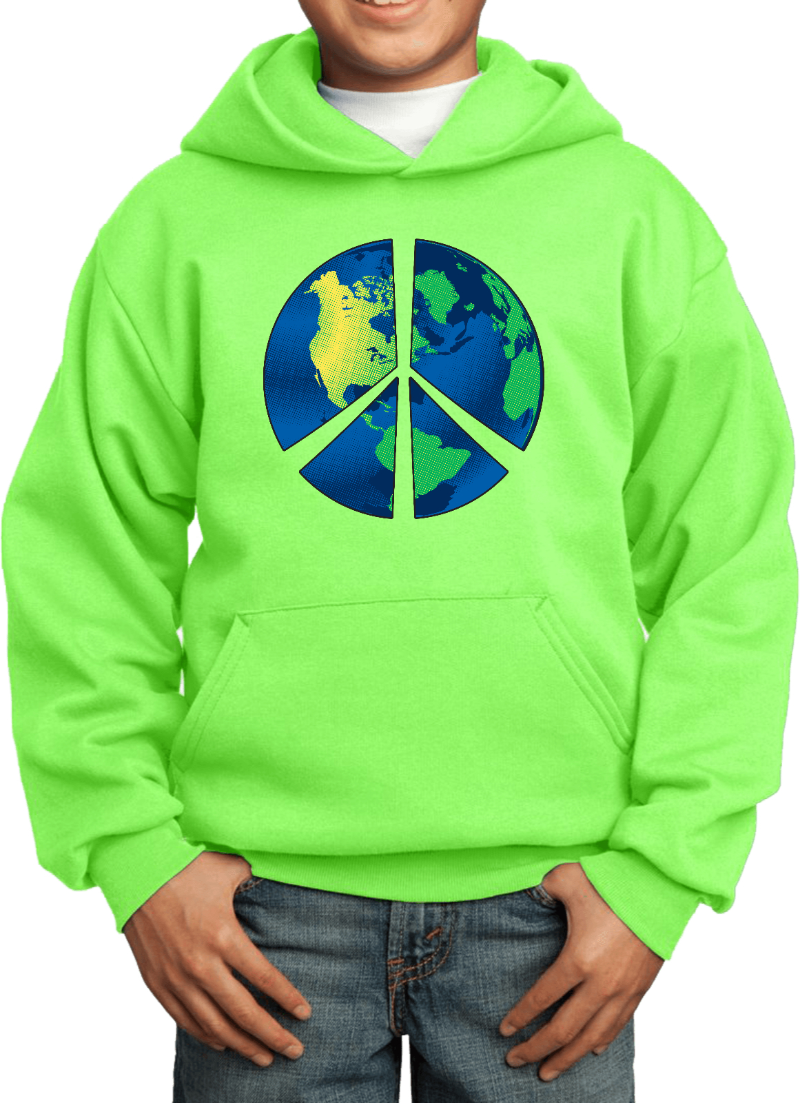 Buy Cool Shirts Kids Peace Sign Hoodie Blue Earth Youth Hoody - Picture 8 of 11